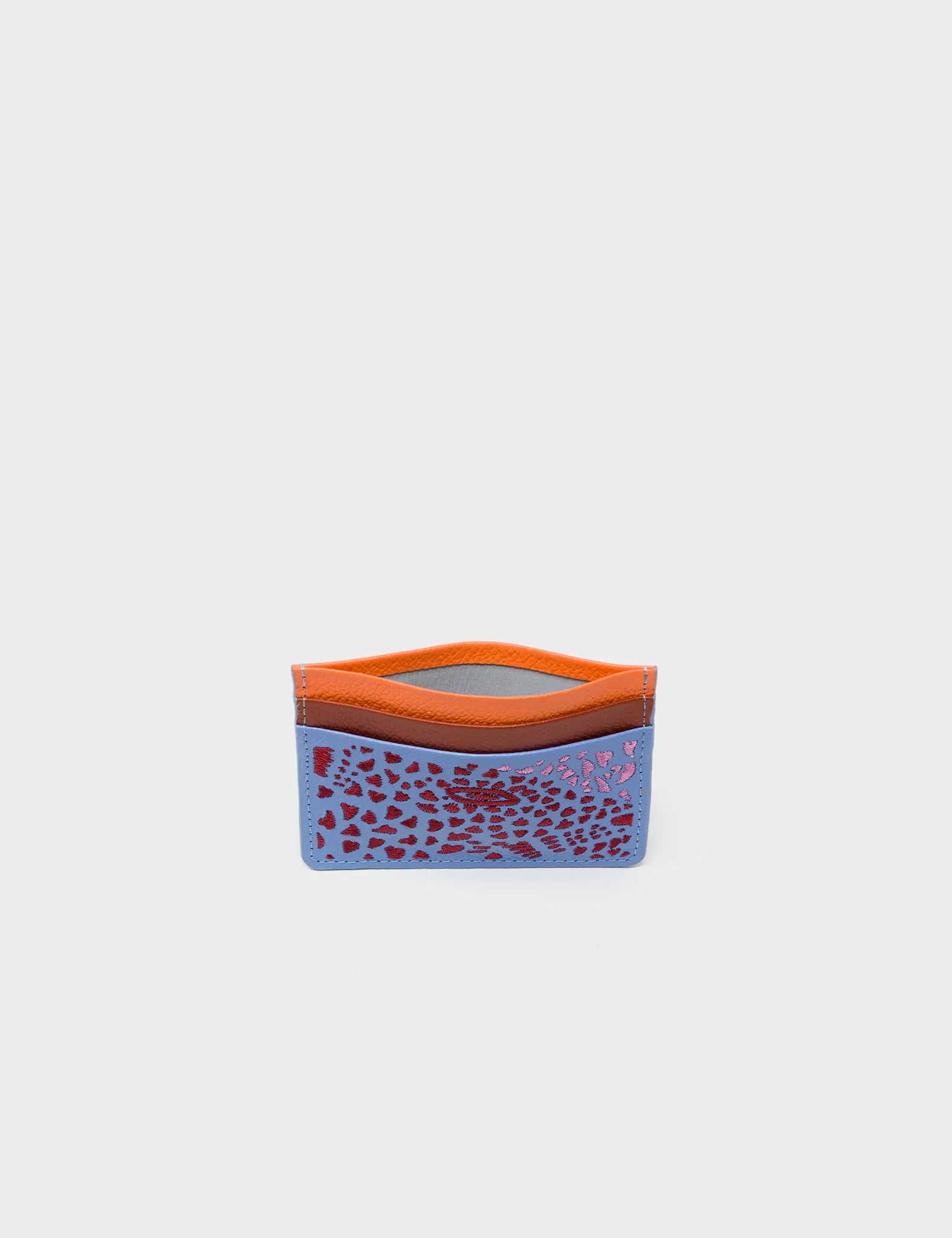 Filium Vista Blue Leather Cardholder - Retro Tiger Embroidery - Inside view