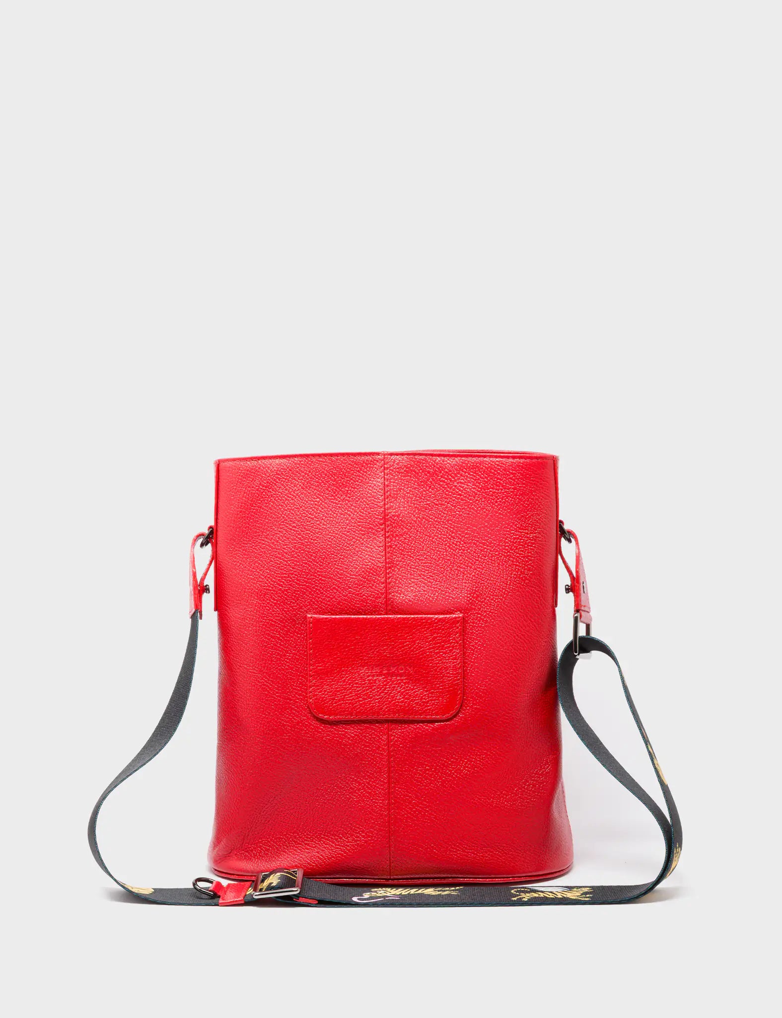 Vincent Jester Red Leather Shoulder Bag - Happy Tiger Embroidery - Back