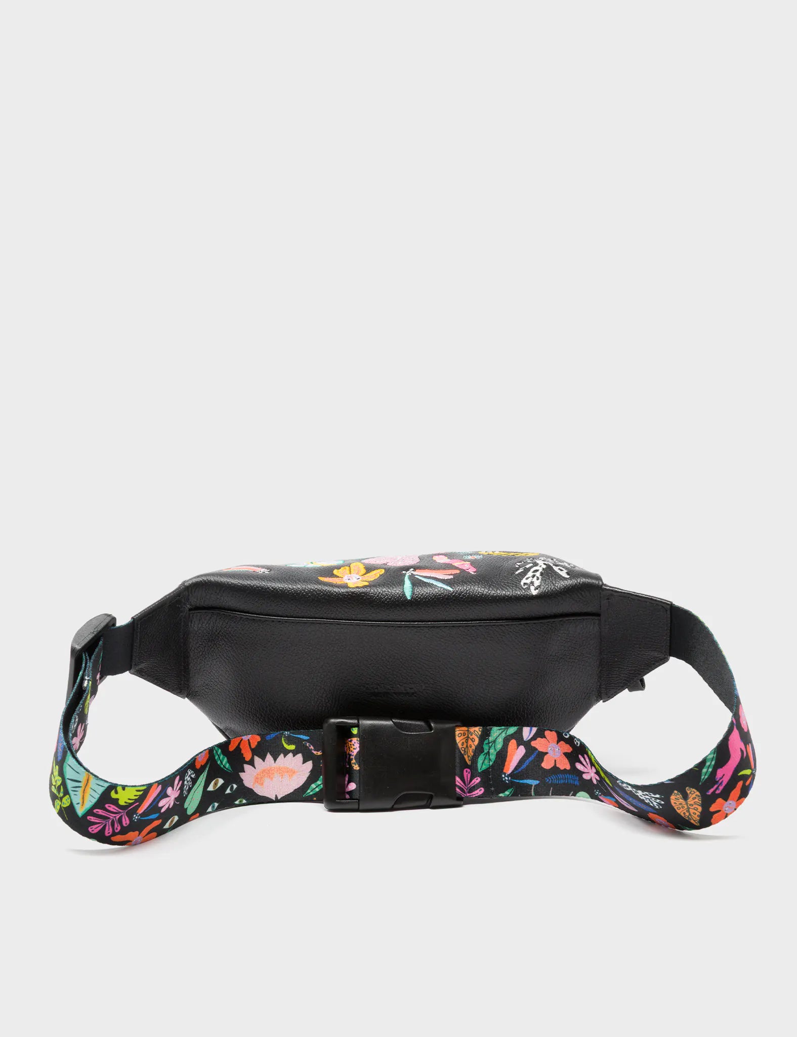 Harold Fanny Pack Black Leather - Autumn Blush Embroidery  - Back View