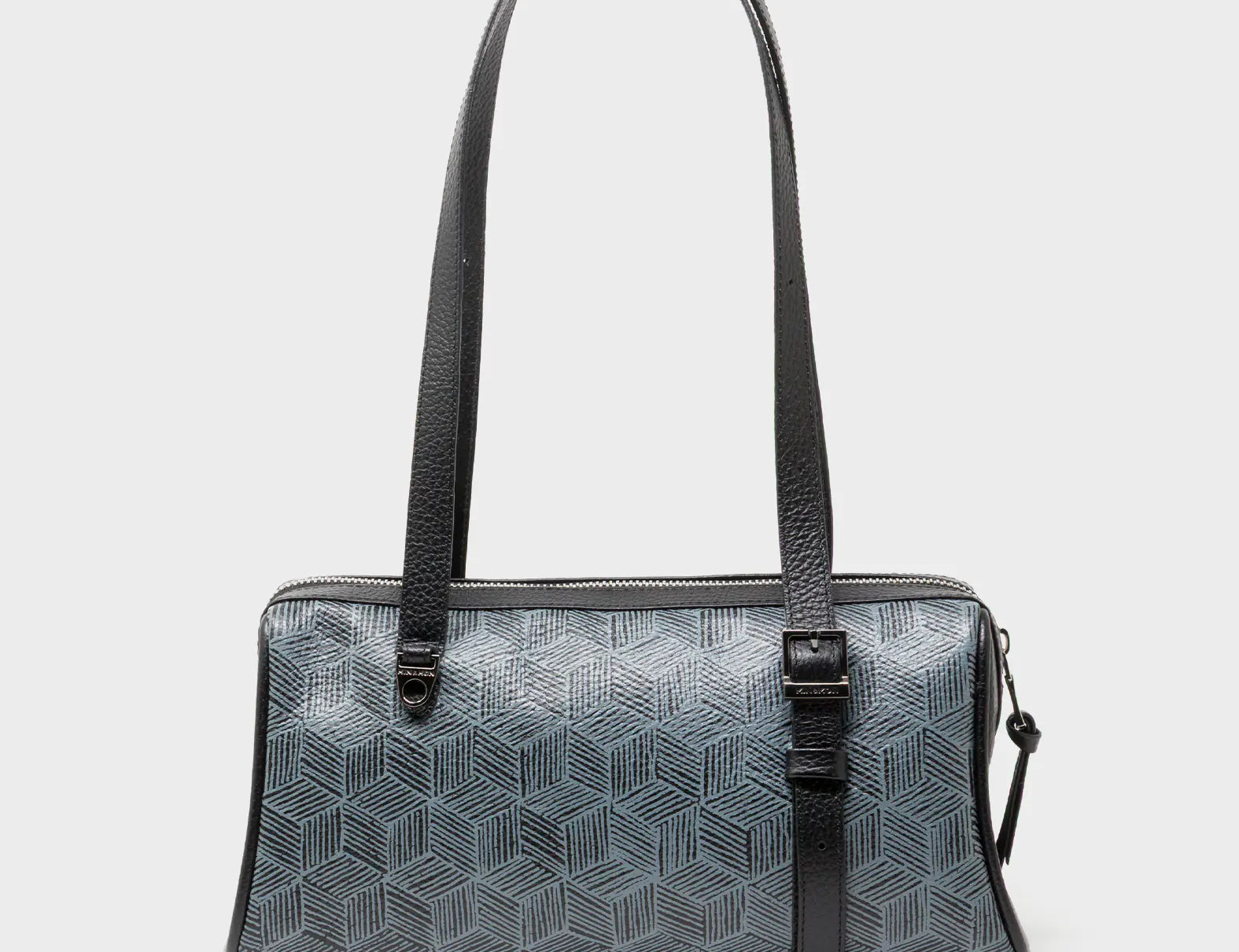 Esther Black Satchel Mini Bag - All Over Eyes Embroidery and Cubes Print - Back View