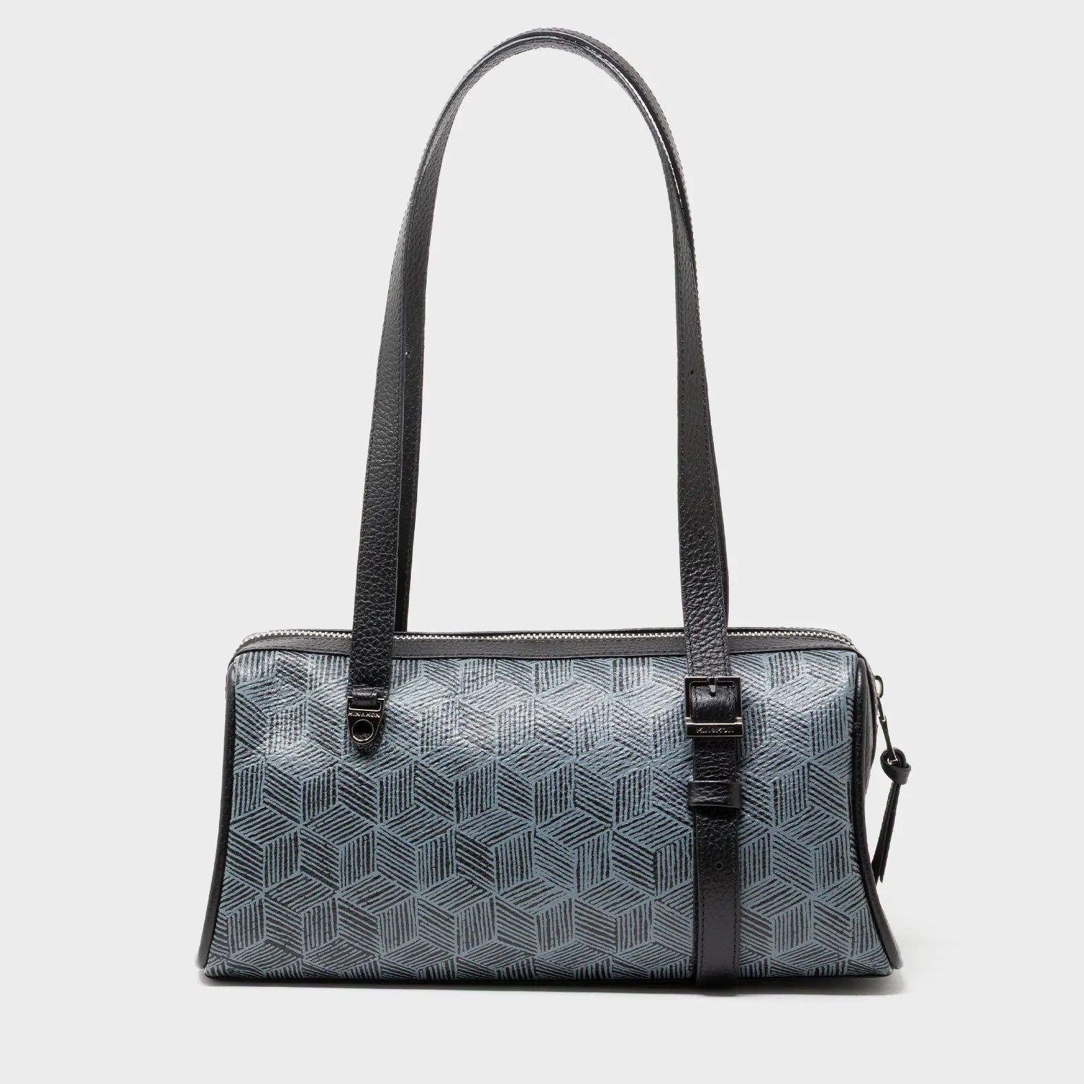 Esther Black Satchel Mini Bag - All Over Eyes Embroidery and Cubes Print - Back View