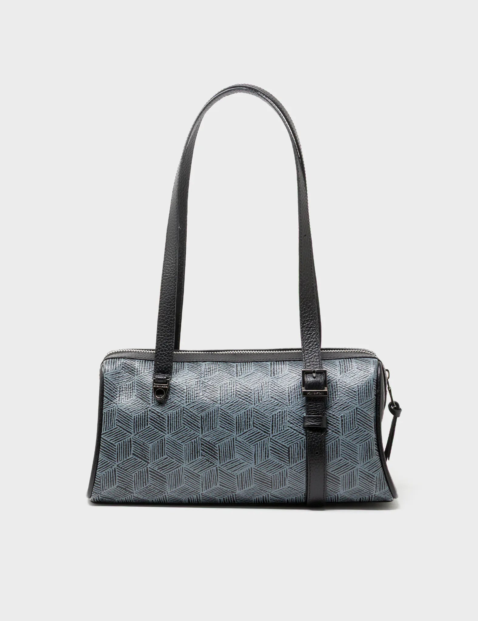 Esther Black Satchel Mini Bag - All Over Eyes Embroidery and Cubes Print - Back View