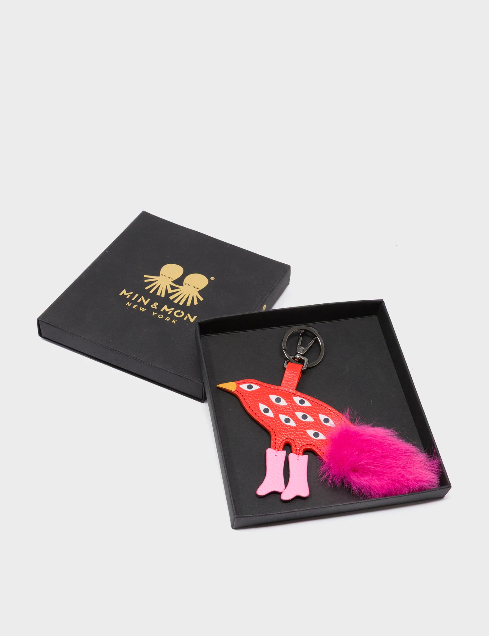 Bird In Boots Charm - Fiesta Red Leather Keychain - package