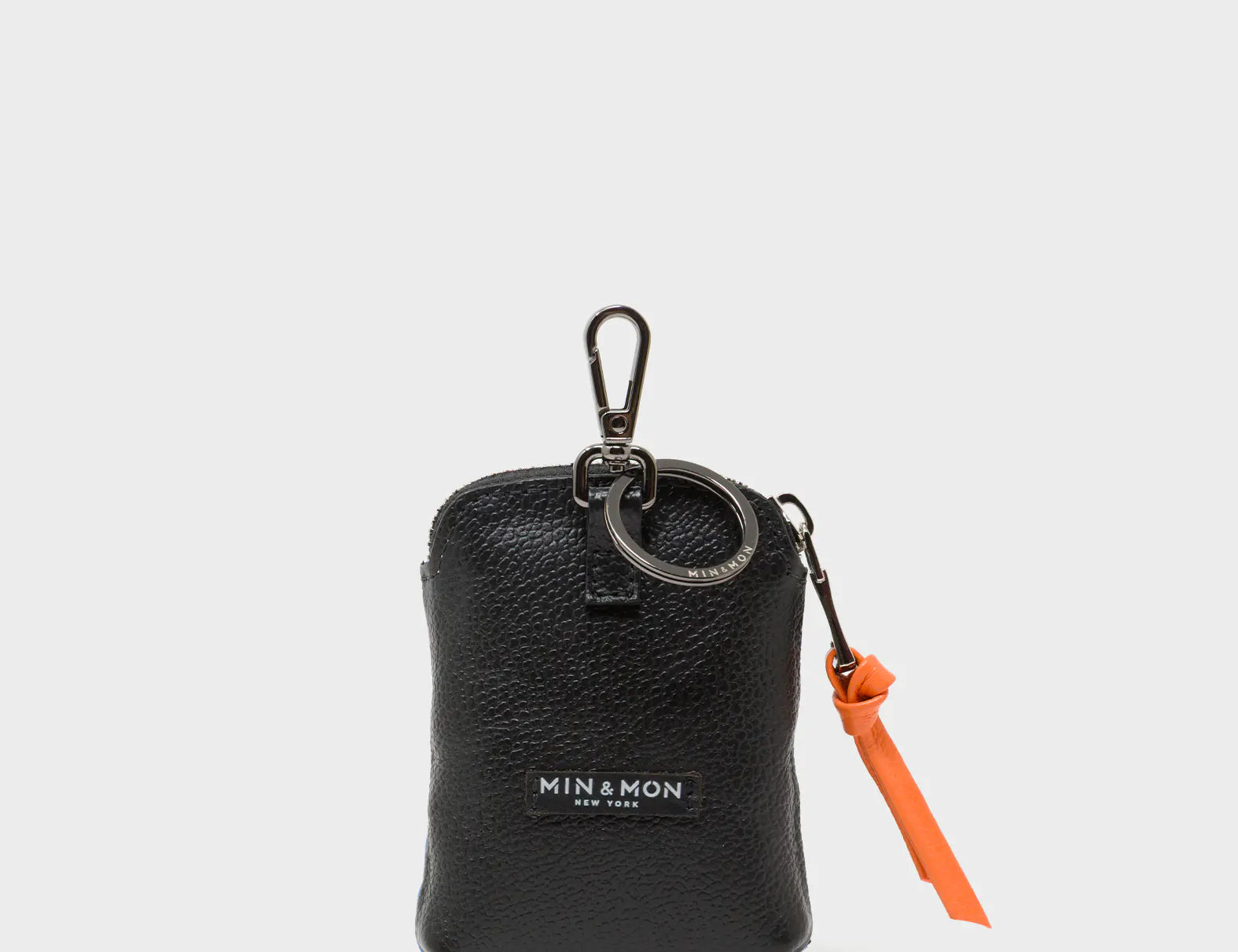 Florence Pouch Charm - Vista Blue and Black Leather Keychain Retro Tiger Embroidery - Back View