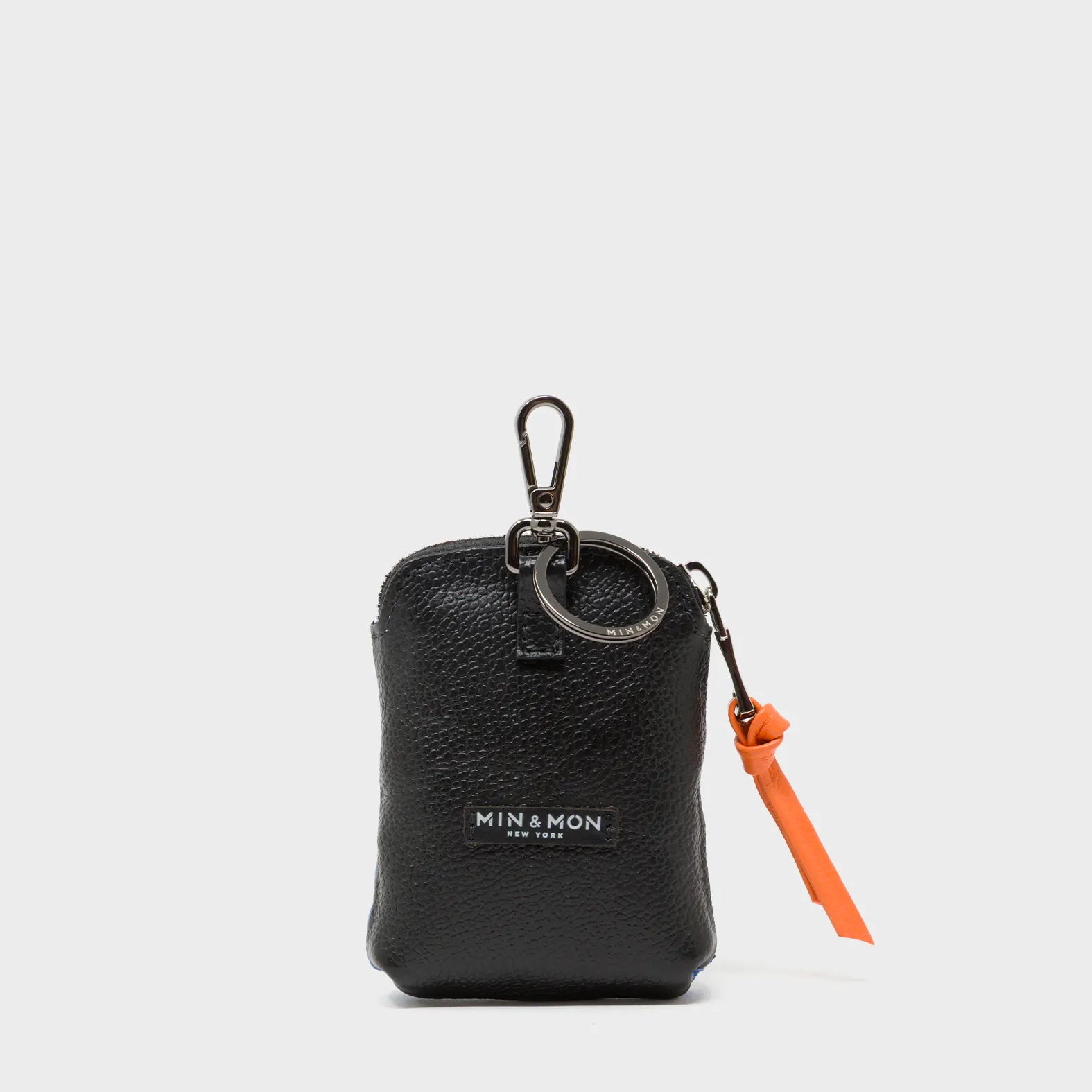 Florence Pouch Charm - Vista Blue and Black Leather Keychain Retro Tiger Embroidery - Back View