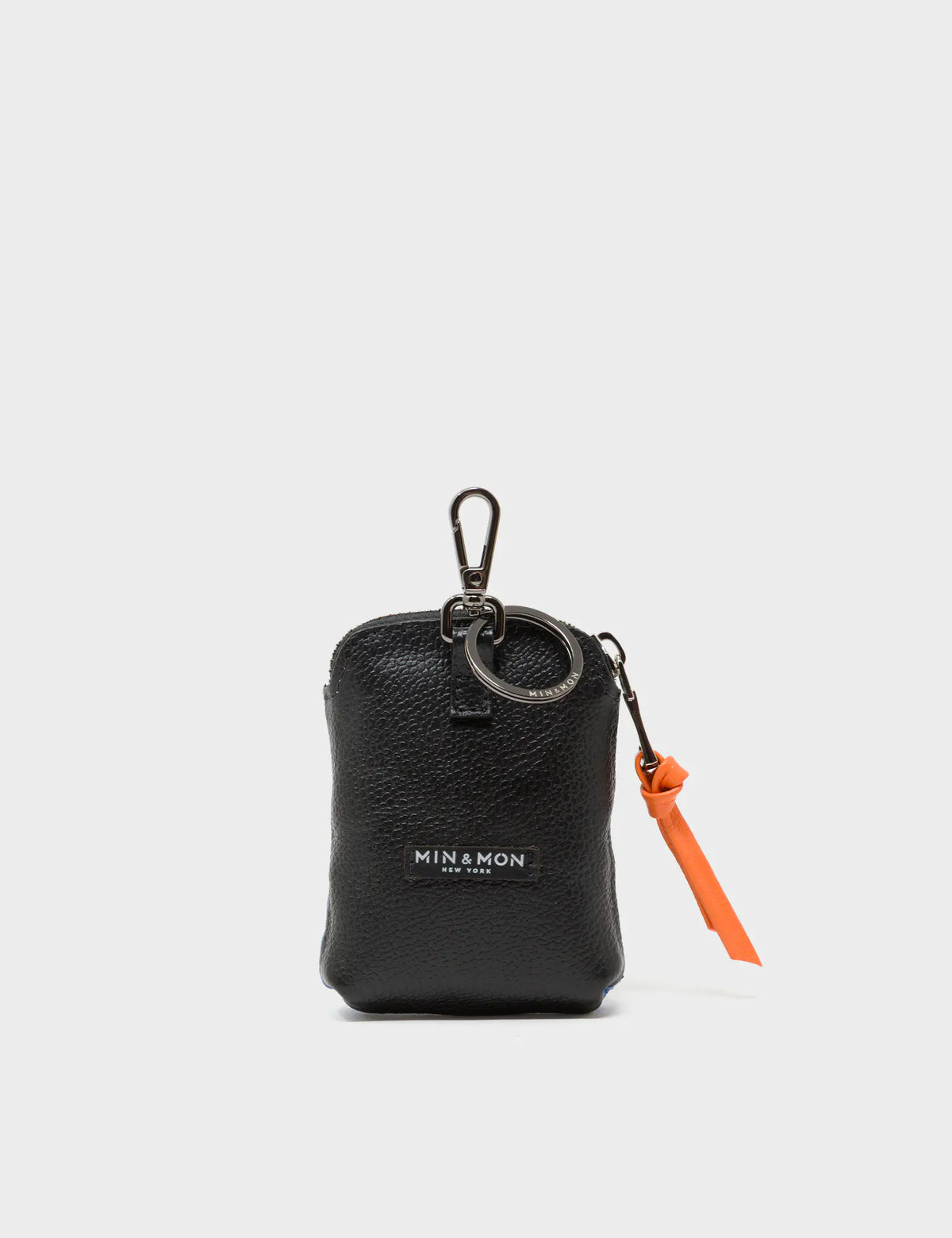 Florence Pouch Charm - Vista Blue and Black Leather Keychain Retro Tiger Embroidery - Back View