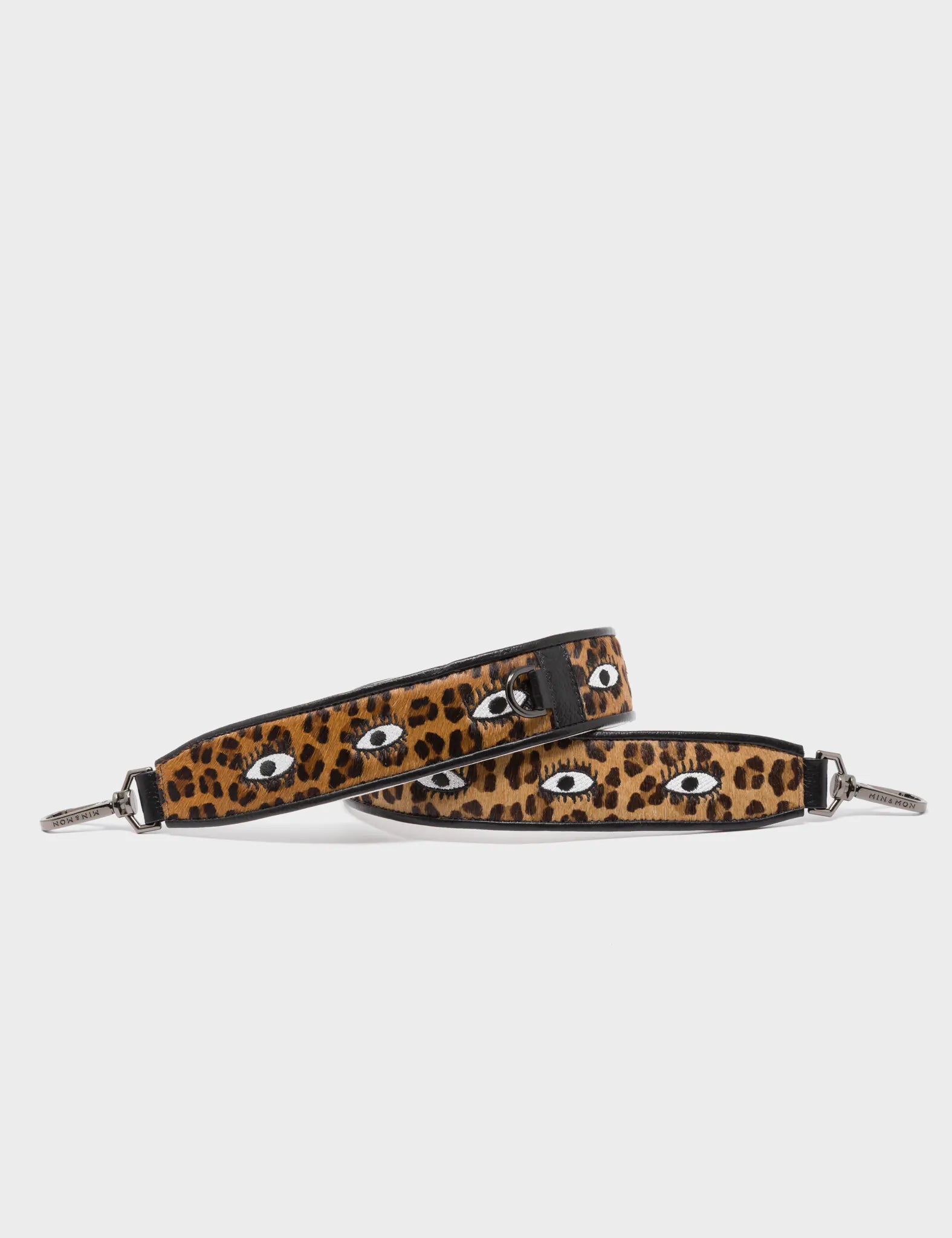 Short Detachable Animal Print Leather Strap - All Over Eyes Embroidery - Main View