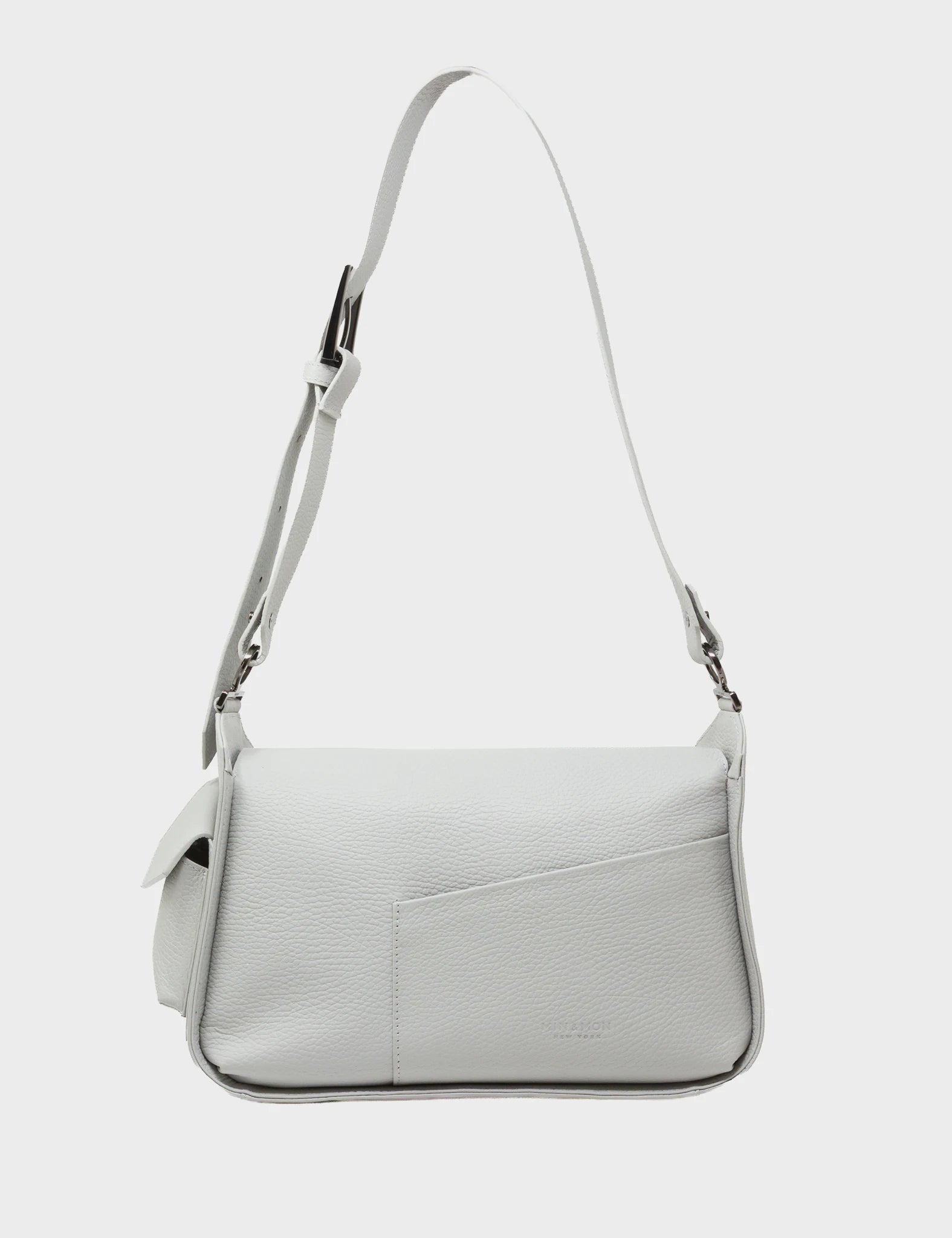 Houston Moonwalk Gray Leather Shoulder Bag - All Over Eyes Embroidery - Back View