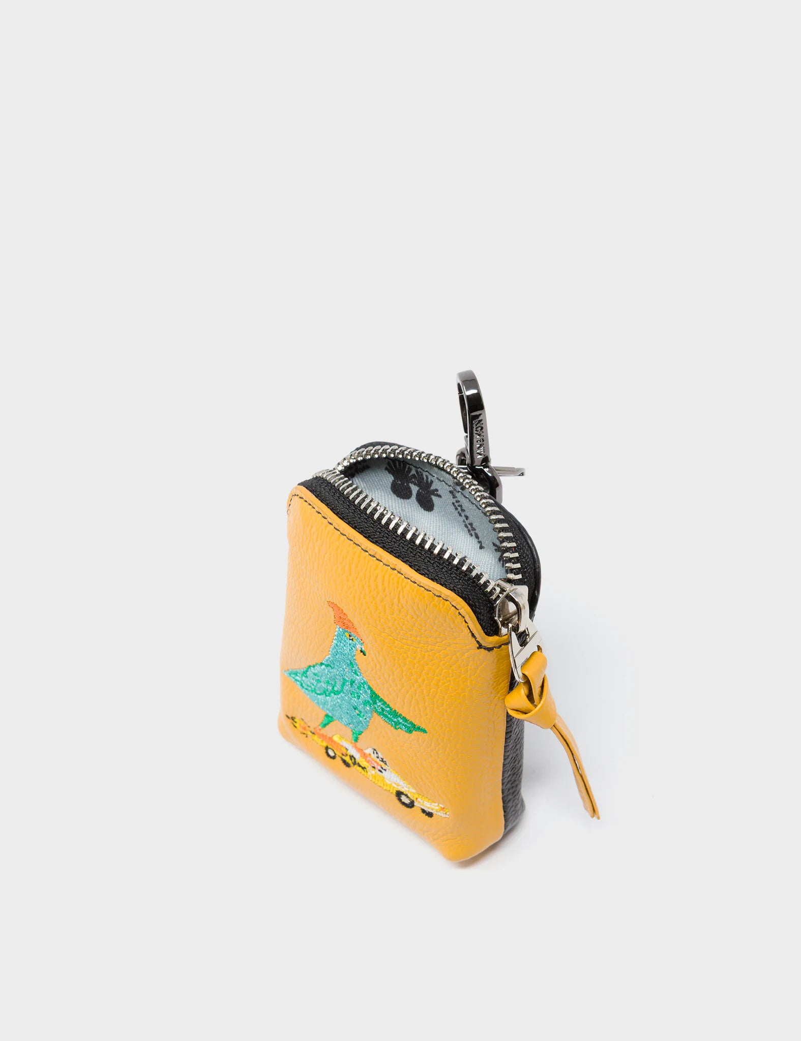 Florence Pouch Charm - Golden Glow Leather Keychain Pigeonista Embroidery - Open