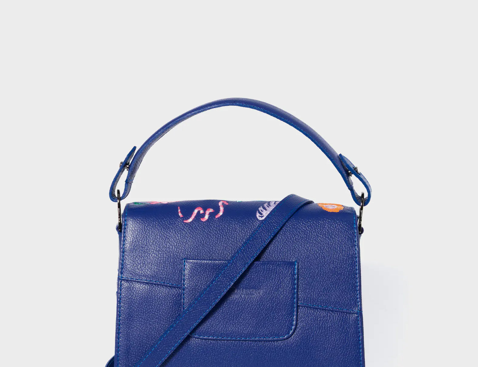 Anastasio Mini Crossbody Handbag Royal Blue Leather - Autumn Blush Embroidery - Back View