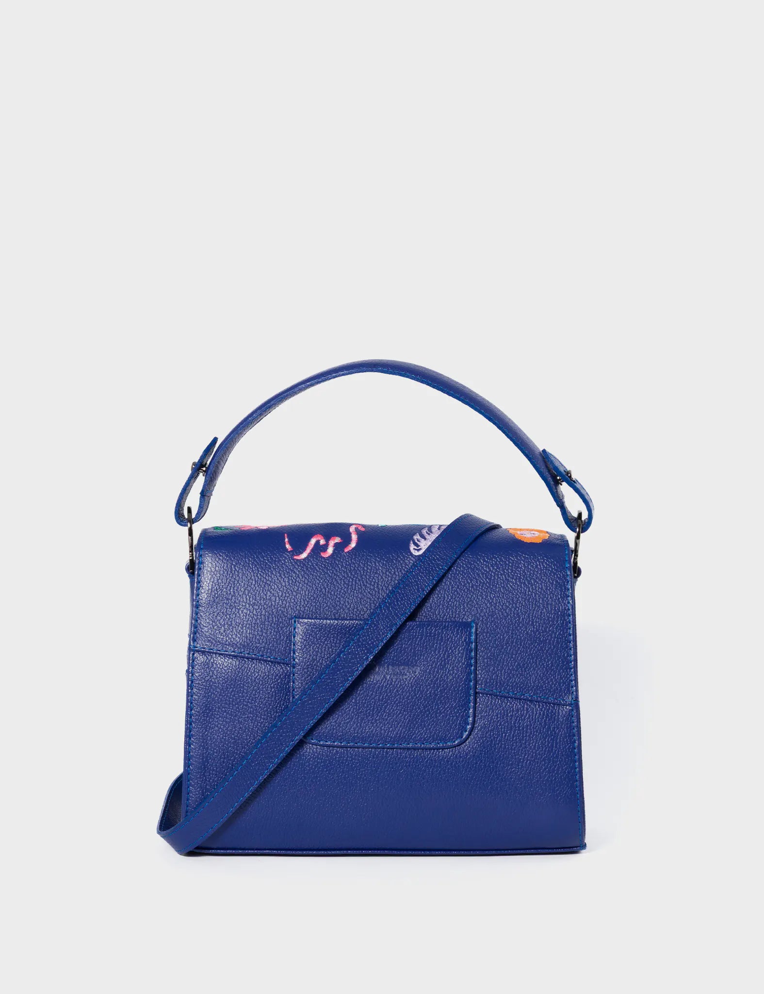 Anastasio Mini Crossbody Handbag Royal Blue Leather - Autumn Blush Embroidery - Back View