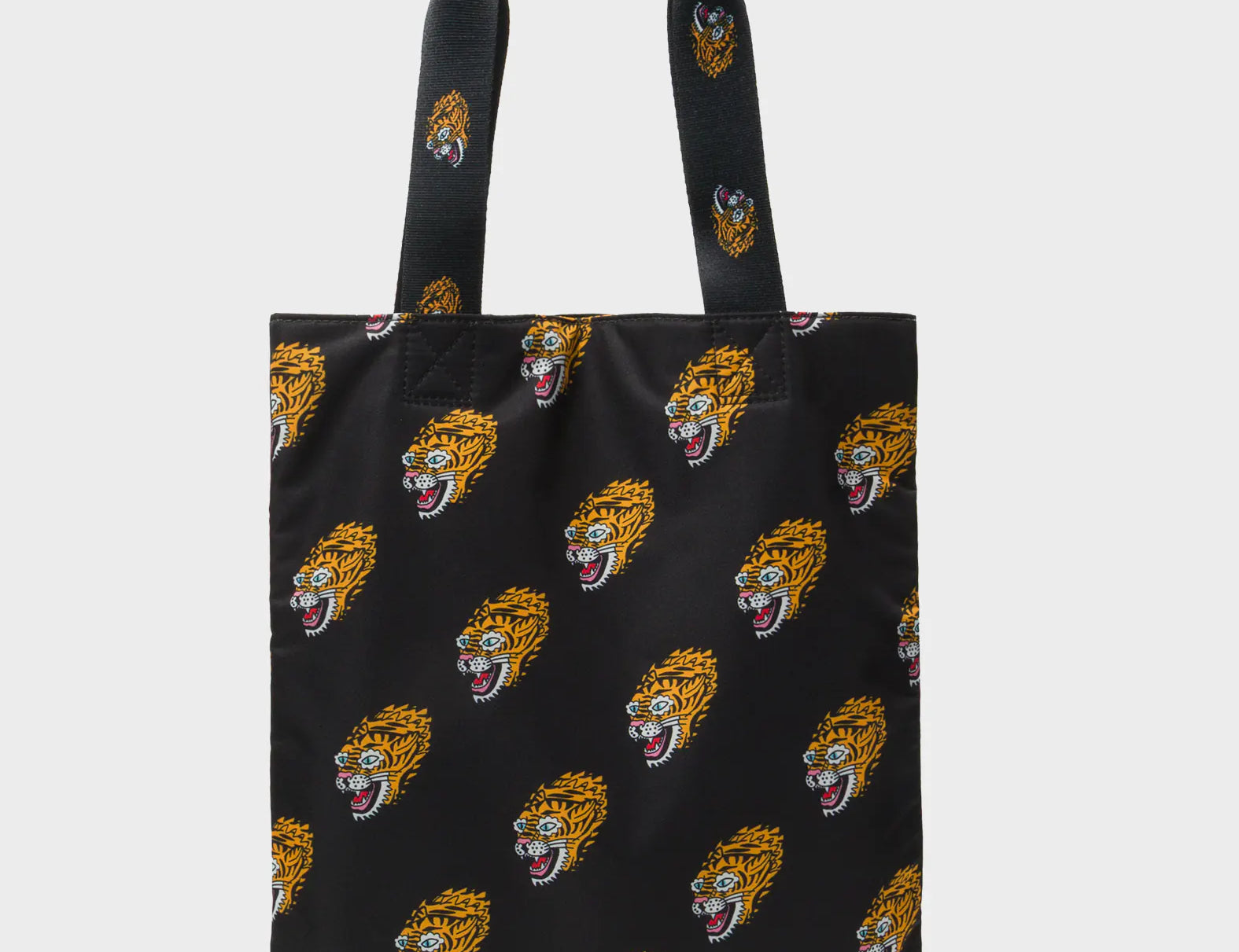 The Everyday Tote Bag - Black Cyclepet Fabric Blazing Tiger Print - Back View