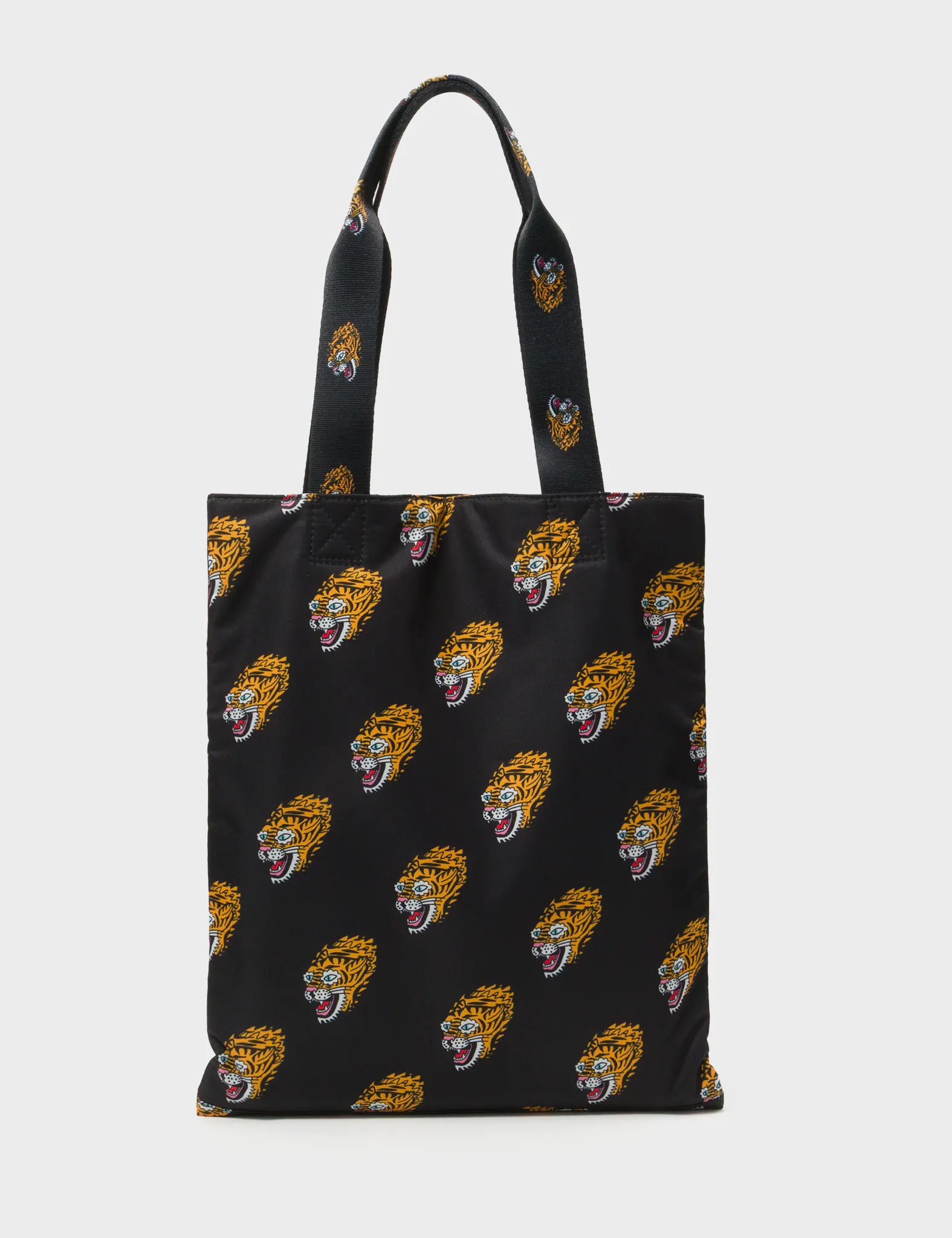 The Everyday Tote Bag - Black Cyclepet Fabric Blazing Tiger Print - Back View