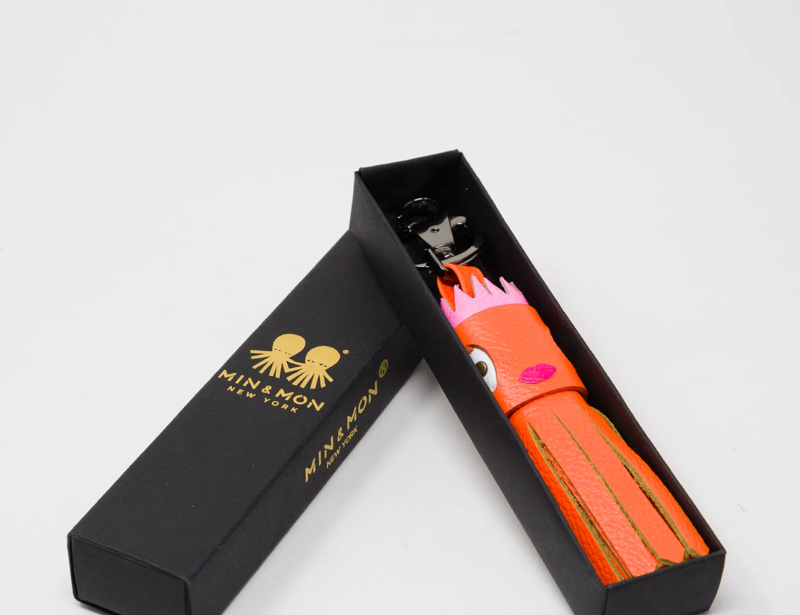 Queen Callie Marie Charm - Neon Orange and Pink Leather Keychain - Box