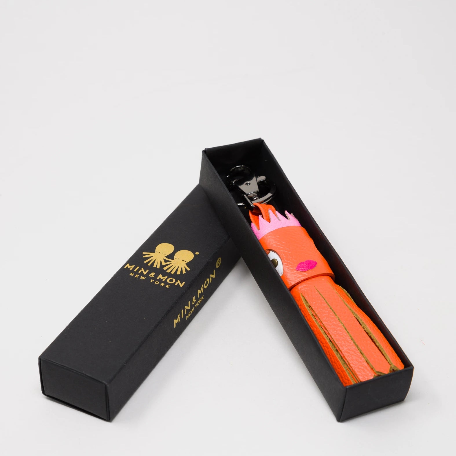 Queen Callie Marie Charm - Neon Orange and Pink Leather Keychain - Box