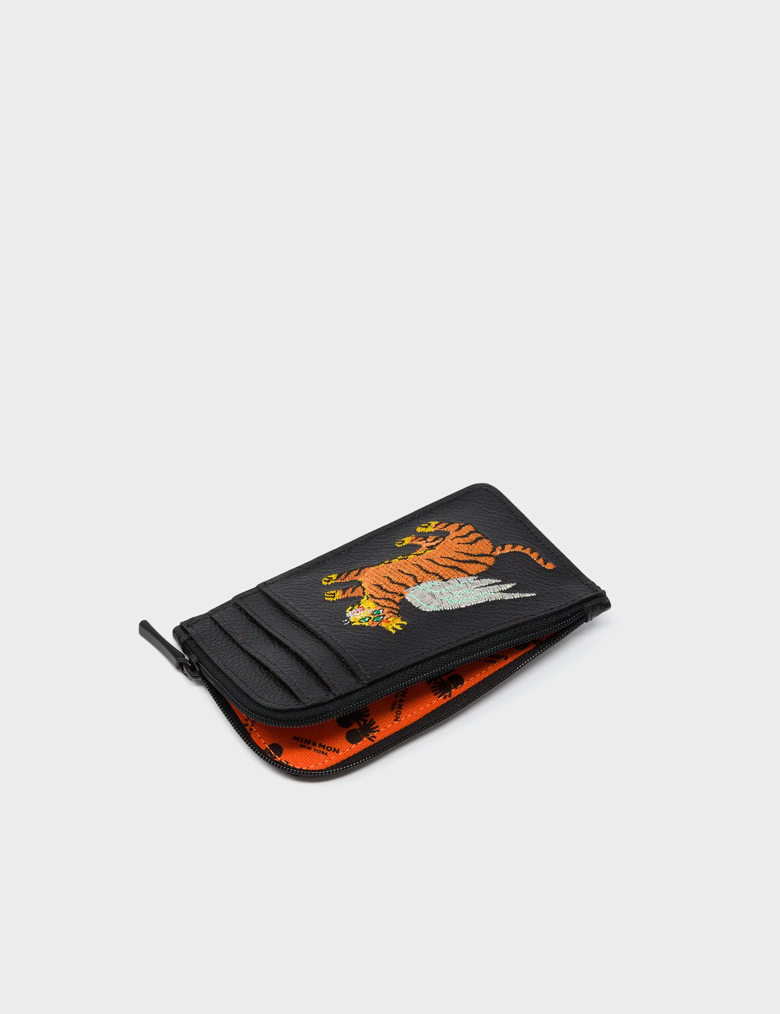 Fausto Black Leather Zip-around Cardholder - Flying Tiger Fausto Black Leather Zip-around Cardholder - Flying Tiger