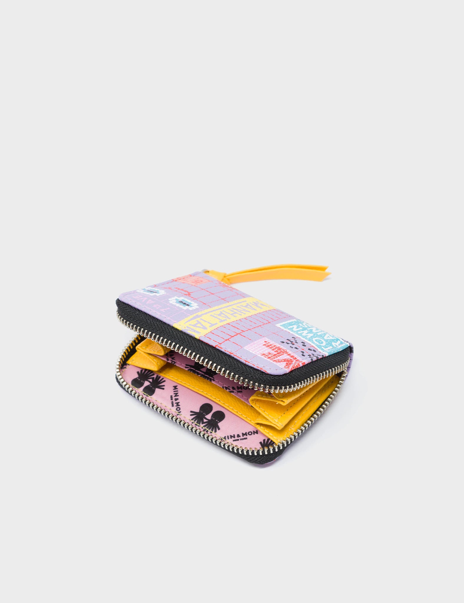 Frodo Lavender Leather Zip Around Wallet - Subway Stories Print - Detail View