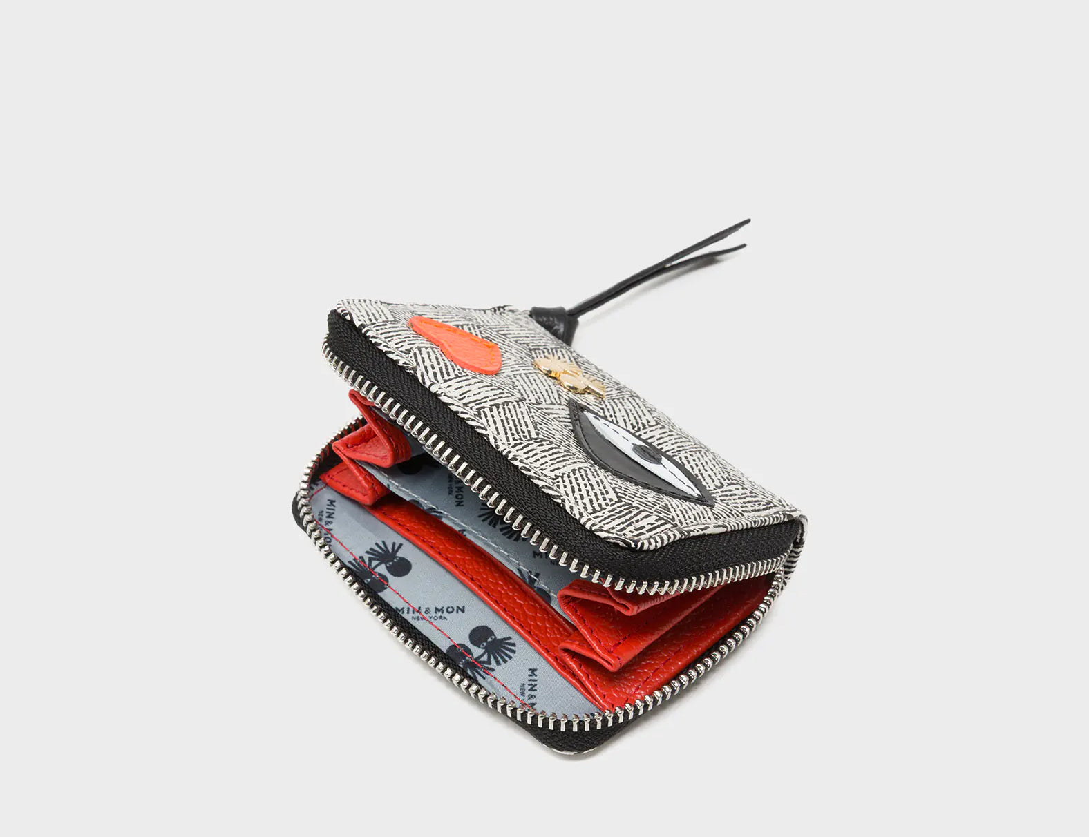 Frodo Cream Leather Zip Around Wallet - Cubes Print - Open