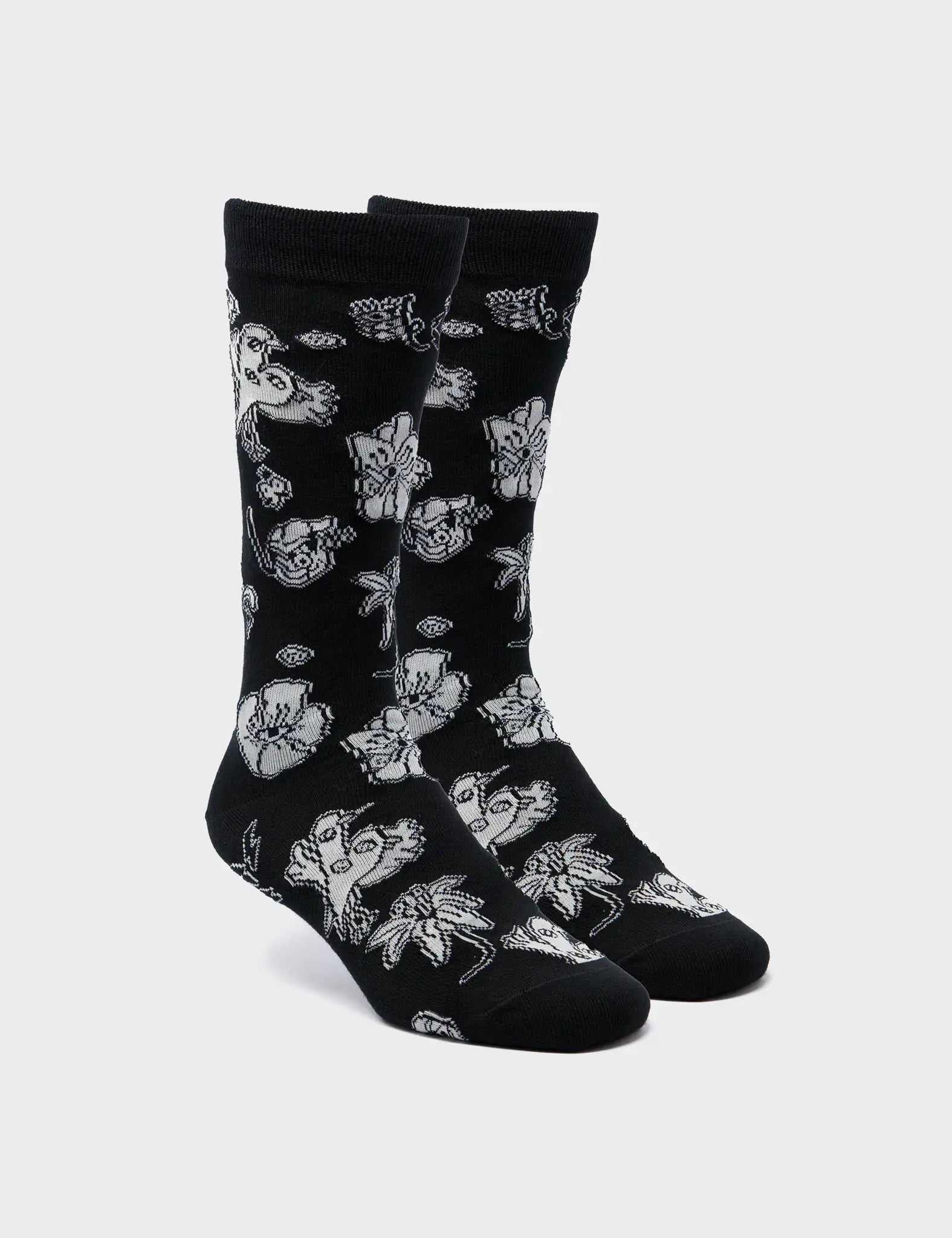 Black Socks - Flowers Motive - 3D View