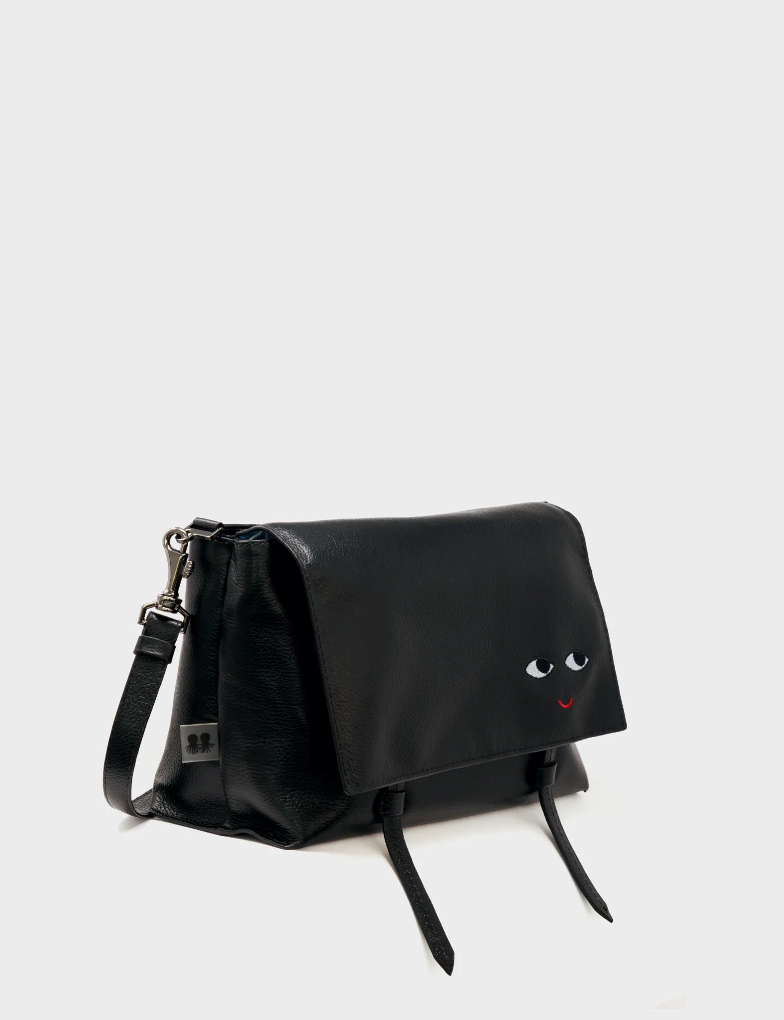 Reversible Small Messenger Bag Black Leather - Utopian Landscape - side b 