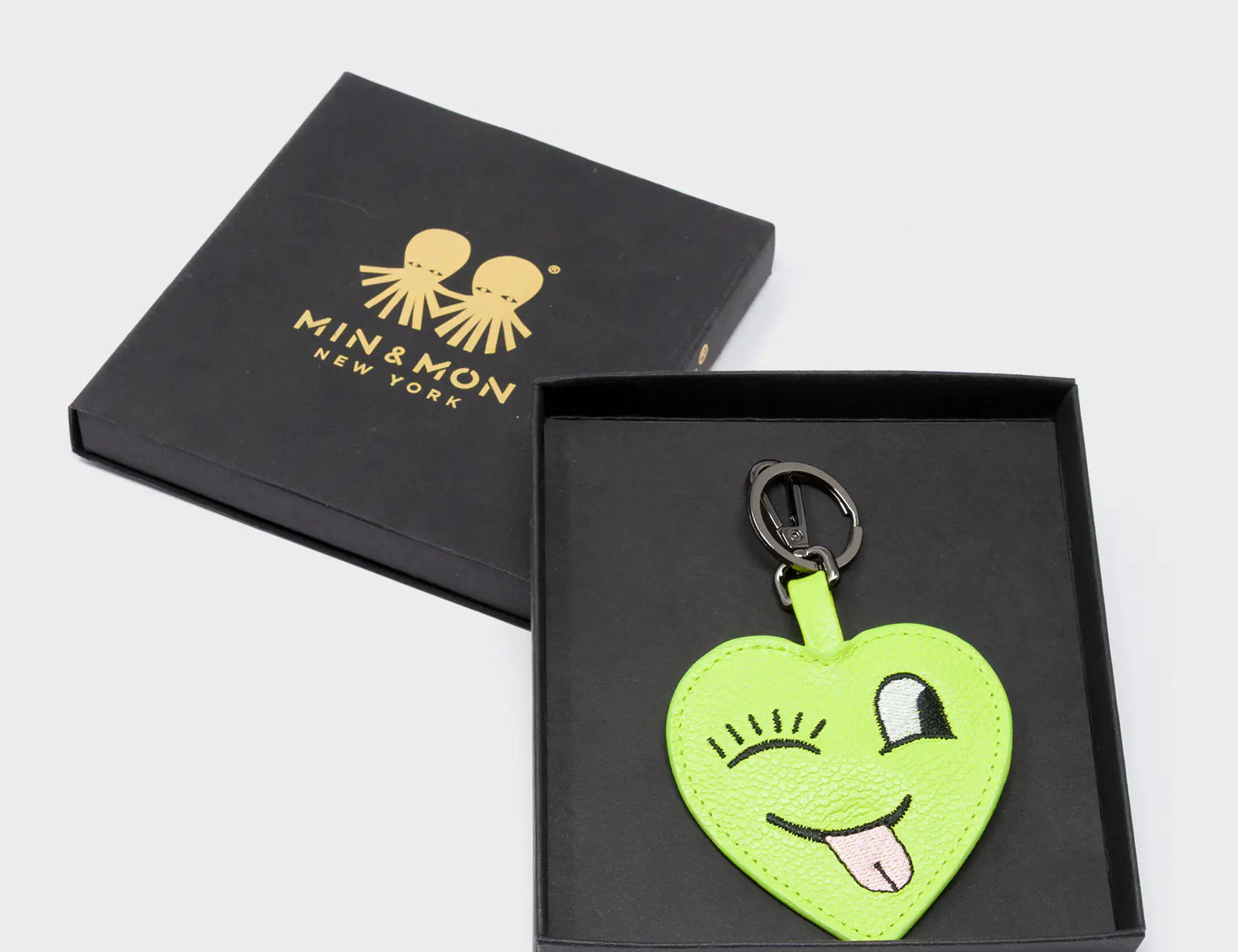 Hearty Smile Charm - Sharp Green Leather Keychain - Package
