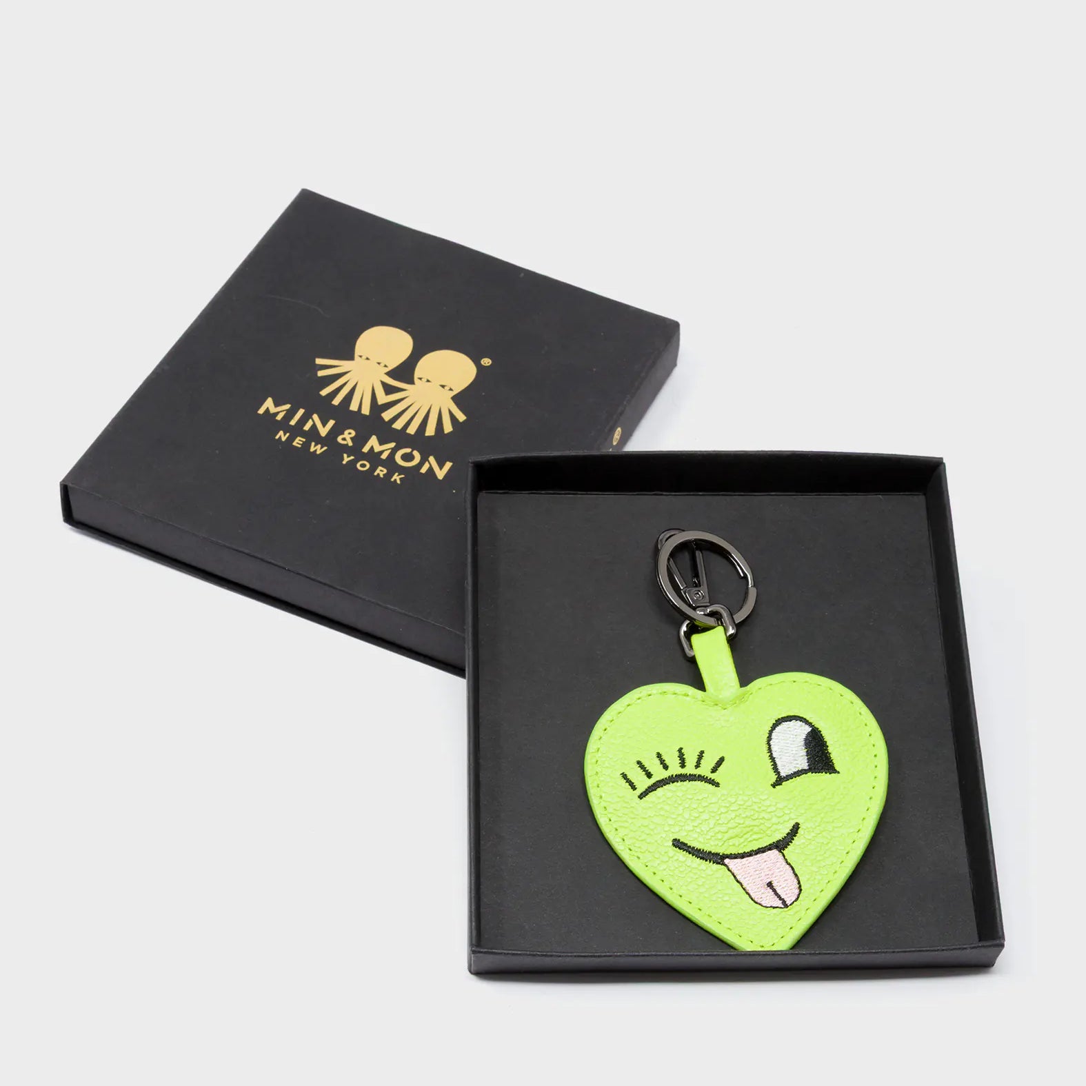Hearty Smile Charm - Sharp Green Leather Keychain - Package