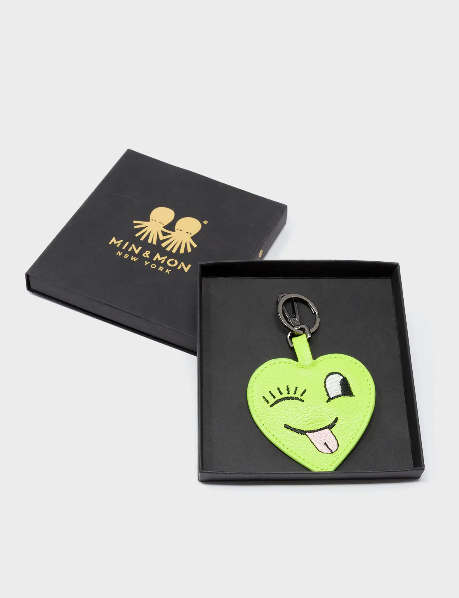 Hearty Smile Charm - Sharp Green Leather Keychain - Package