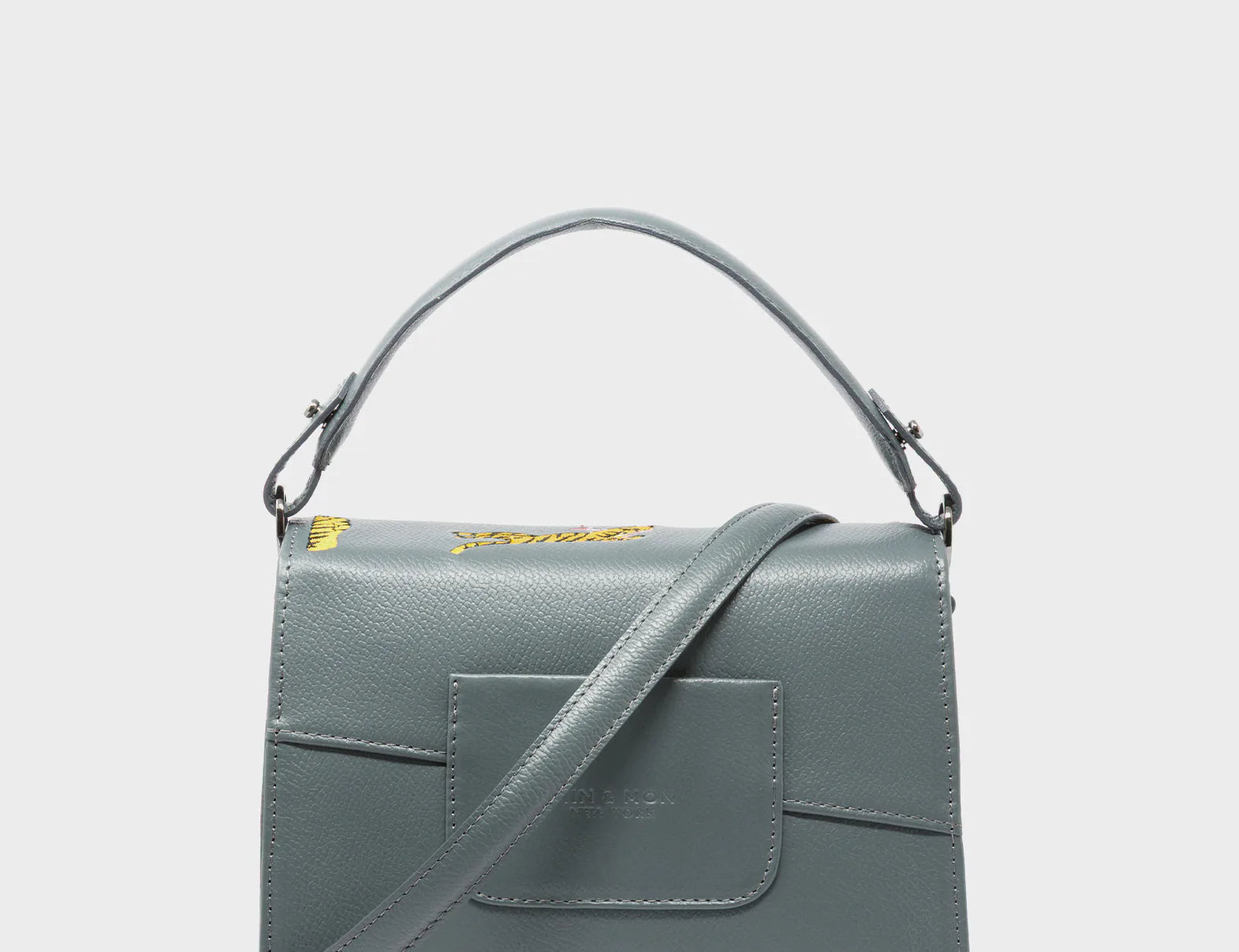 Anastasio Mini Crossbody Handbag Stormy Gray Leather - Tiger And Snake Print - Back View