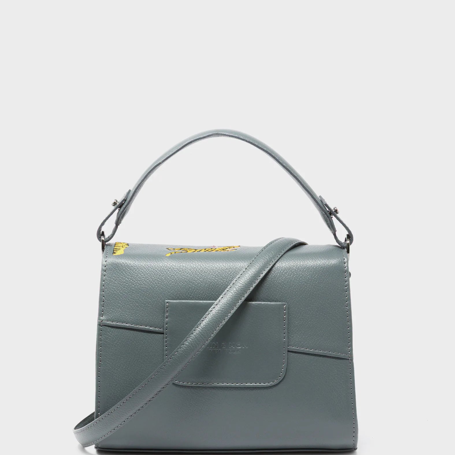 Anastasio Mini Crossbody Handbag Stormy Gray Leather - Tiger And Snake Print - Back View