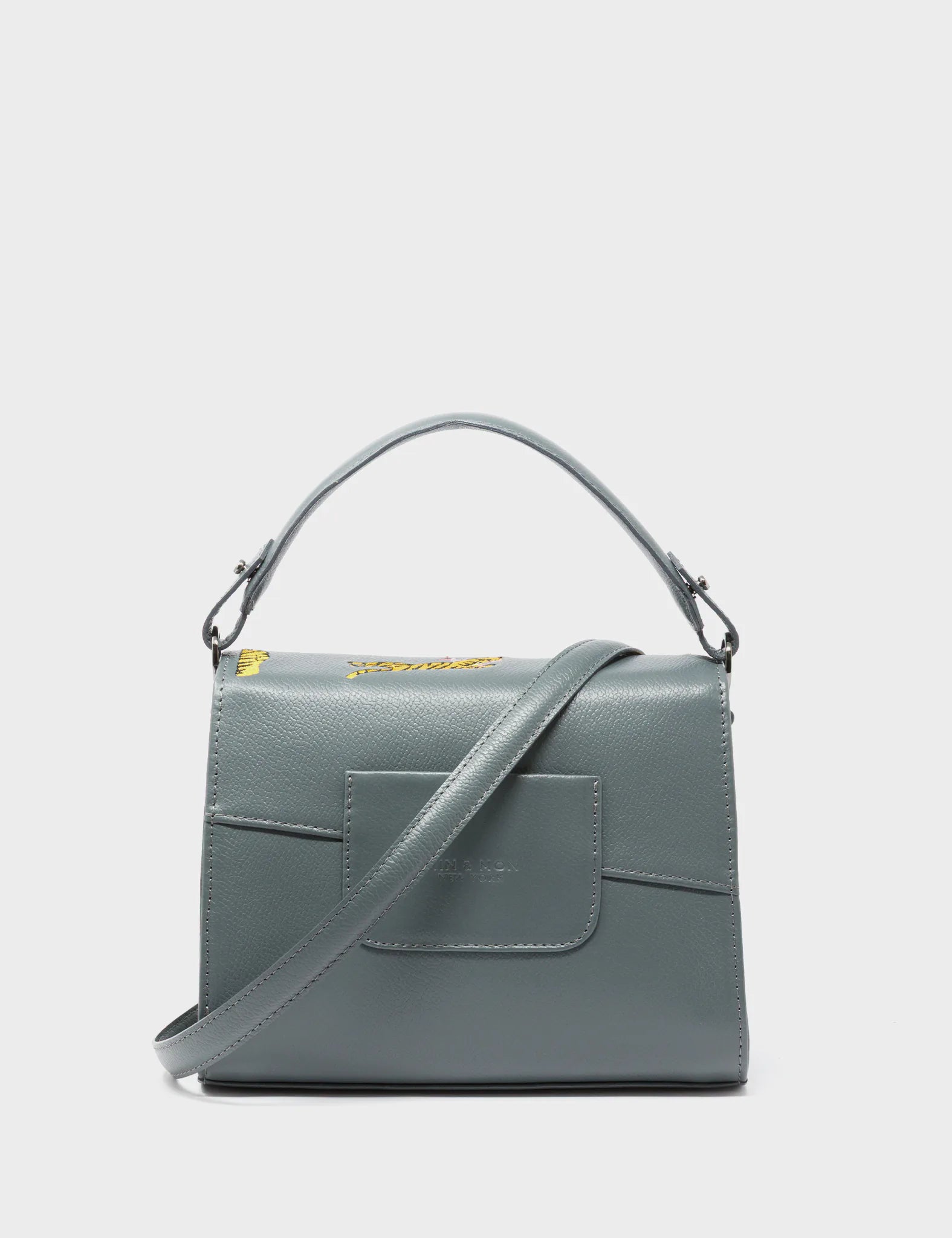 Anastasio Mini Crossbody Handbag Stormy Gray Leather - Tiger And Snake Print - Back View