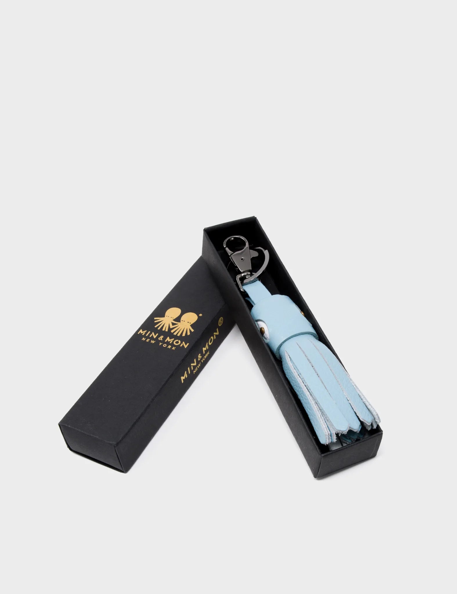Callie Marie Hue Charm - Stratosphere Blue Leather Tassel Keychain - Box