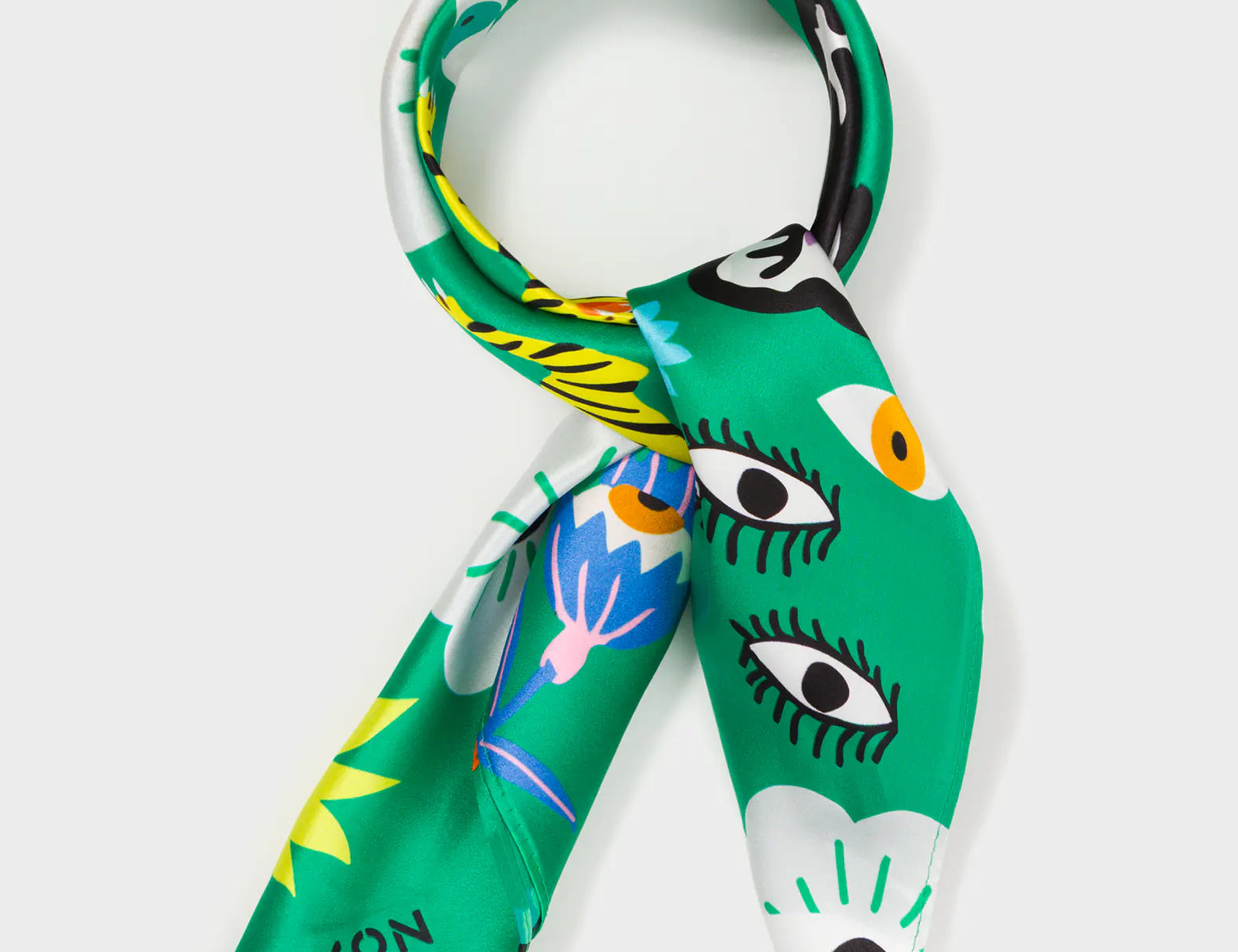 Green Silk Headscarf - Floral Fall - Wrapped 