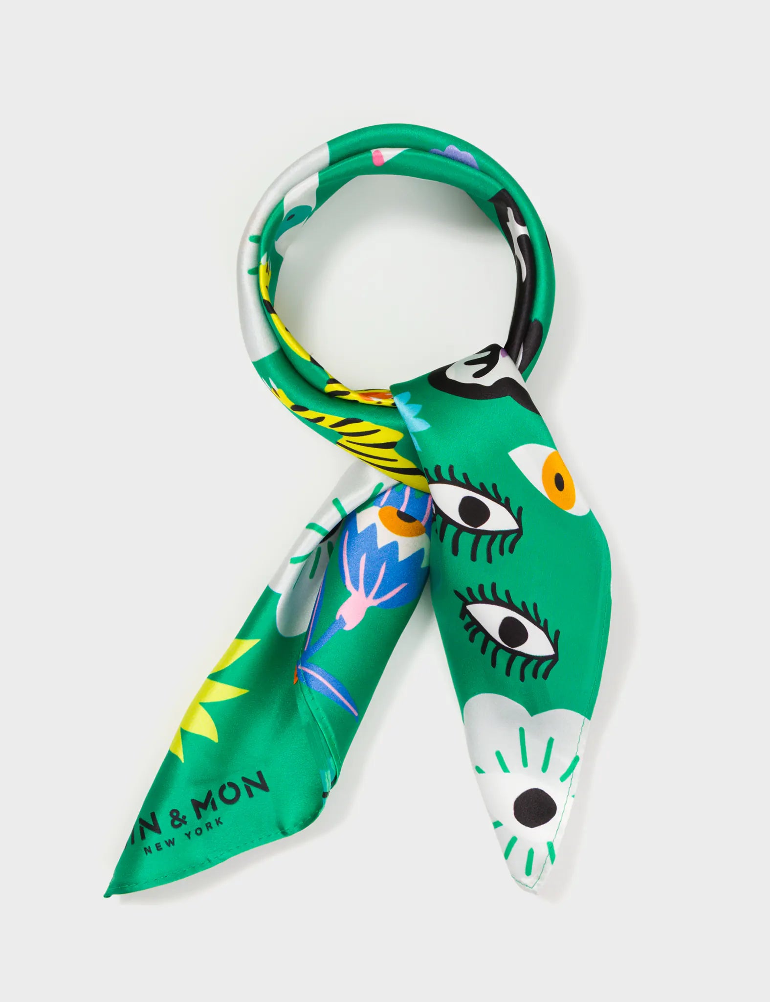 Green Silk Headscarf - Floral Fall - Wrapped 