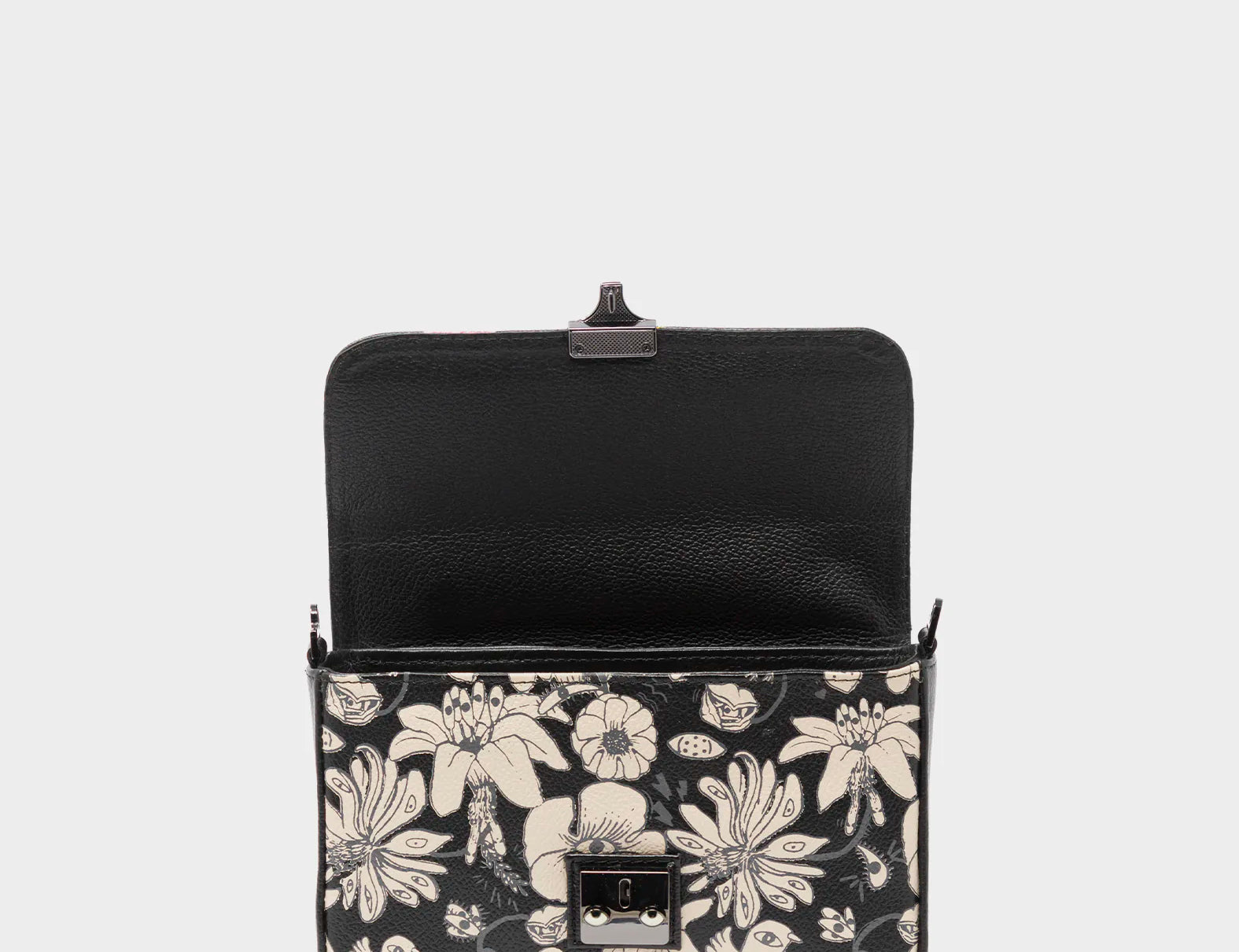 Amantis Black Leather Crossbody Mini Handbag - Tiger and Snake Design - Open View
