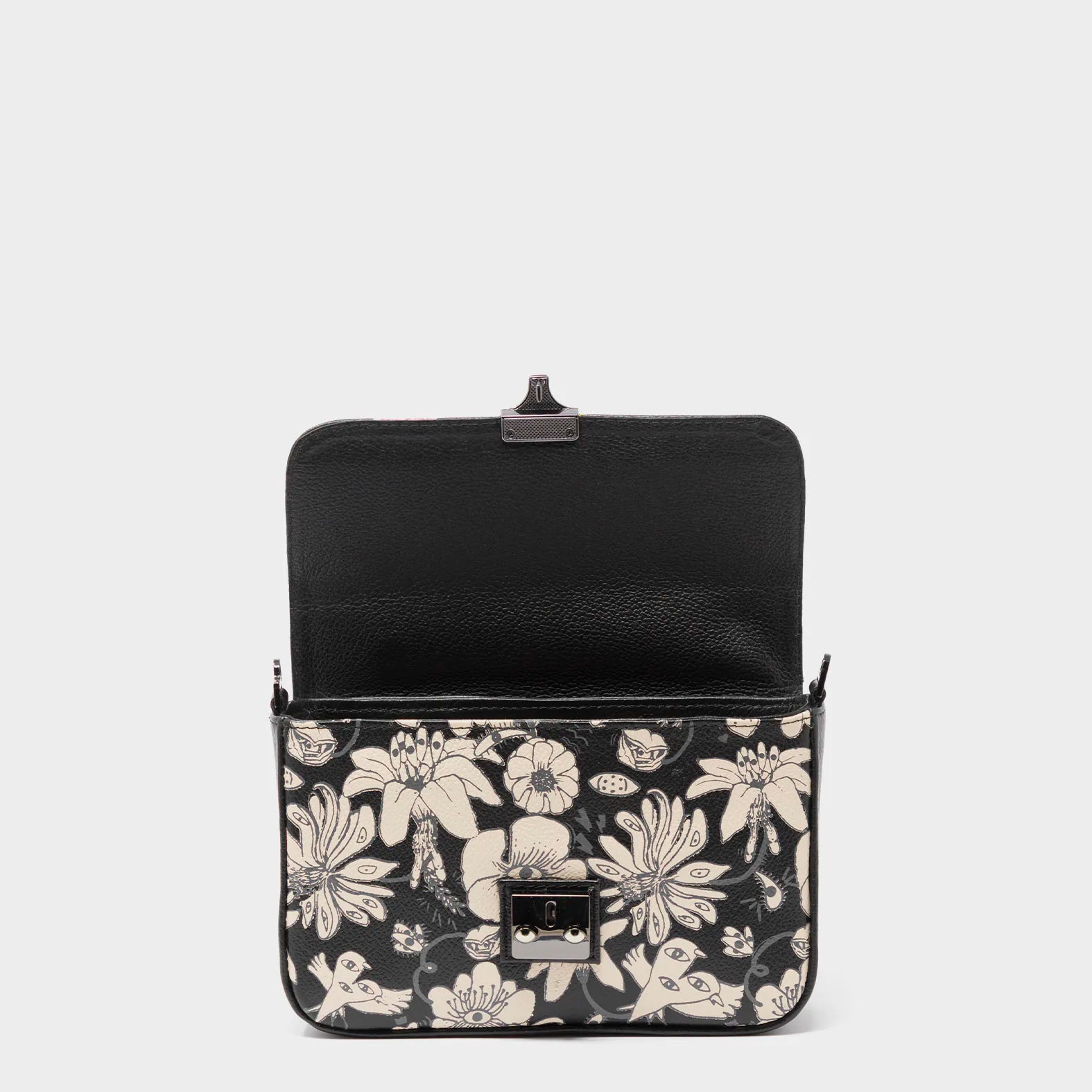 Amantis Black Leather Crossbody Mini Handbag - Tiger and Snake Design - Open View
