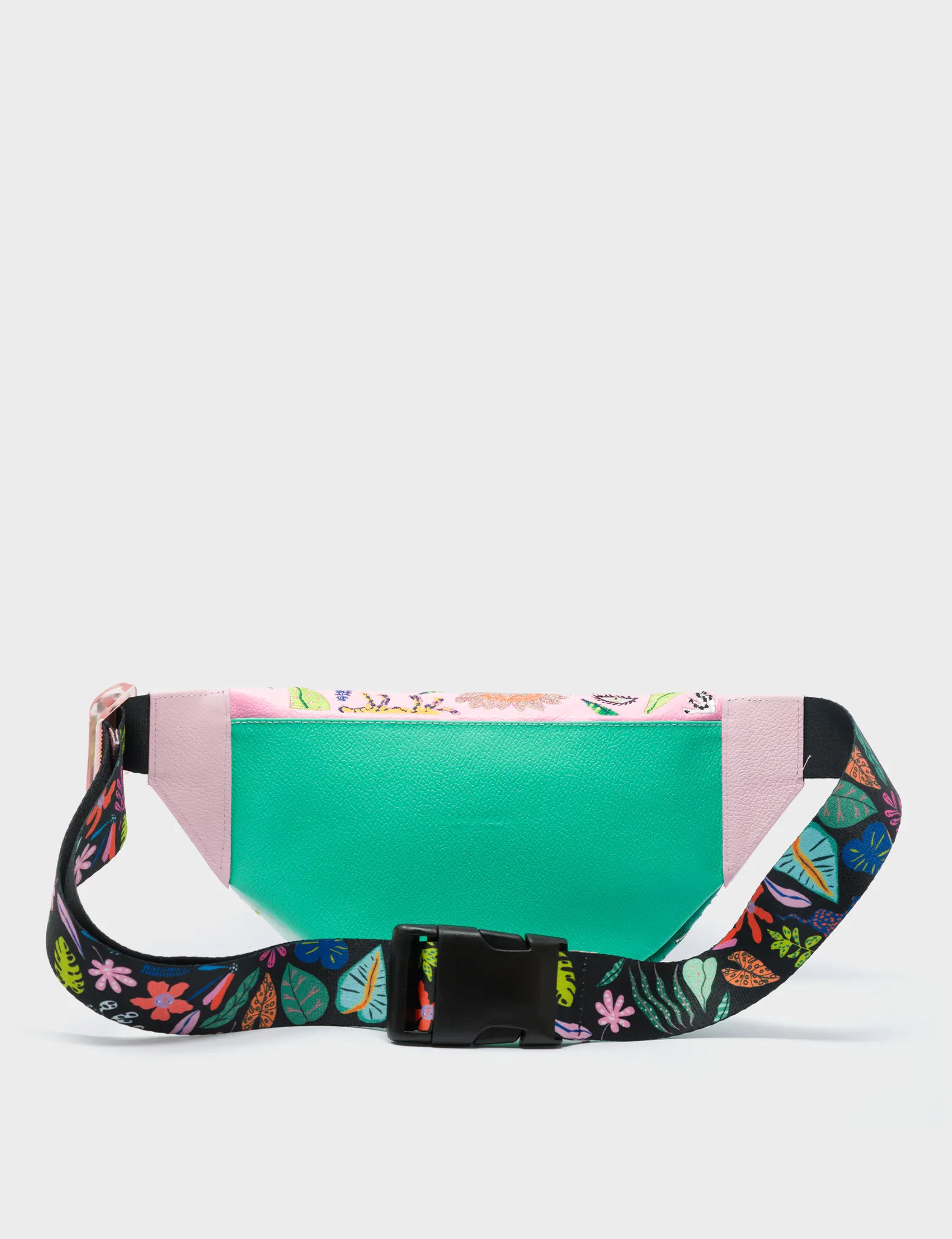 Harold Fanny Pack Green And Lilac Leather - El Trópico Embroidery Design - Back 