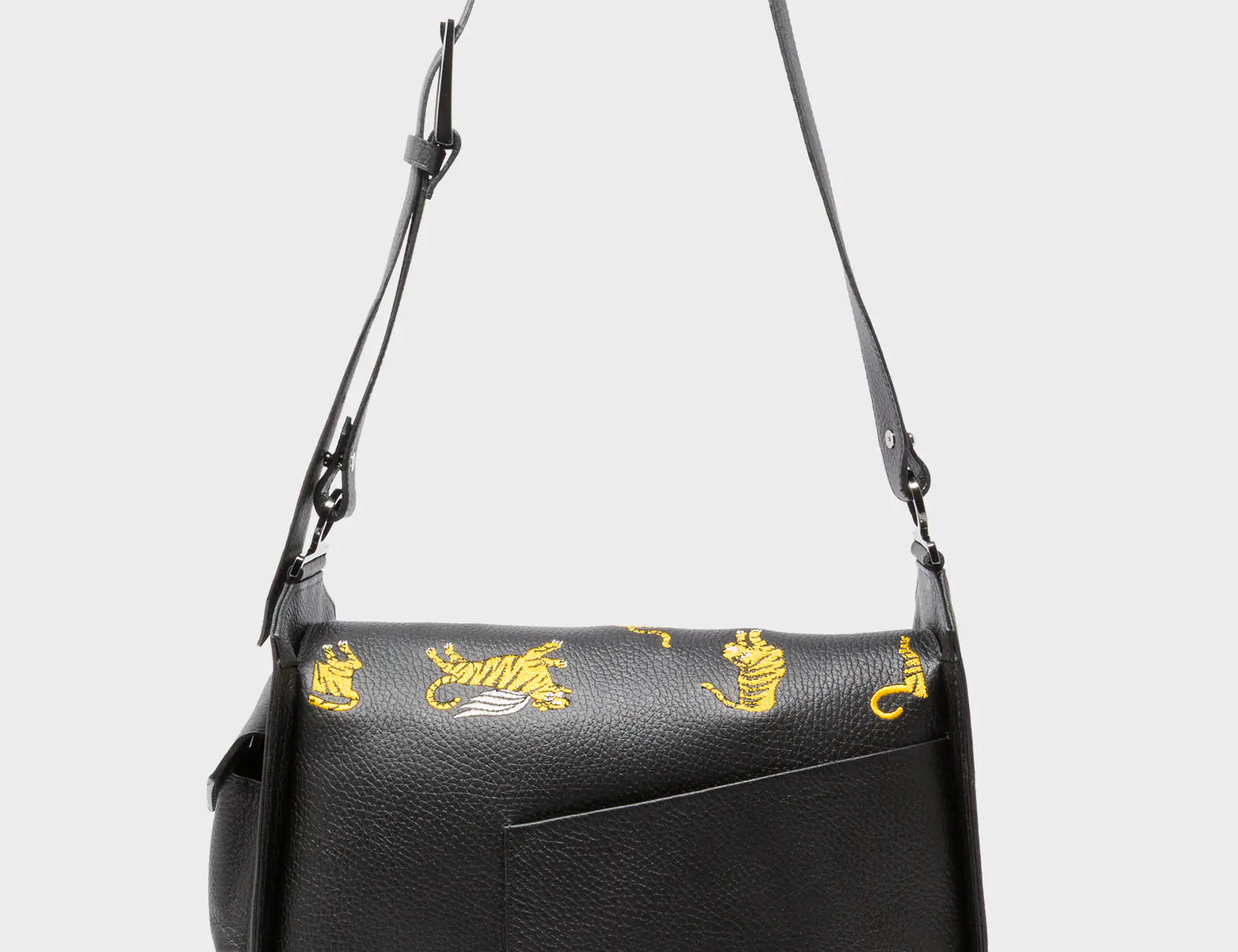 Houston Black Leather Shoulder Bag - Tiger Rumble - Back View