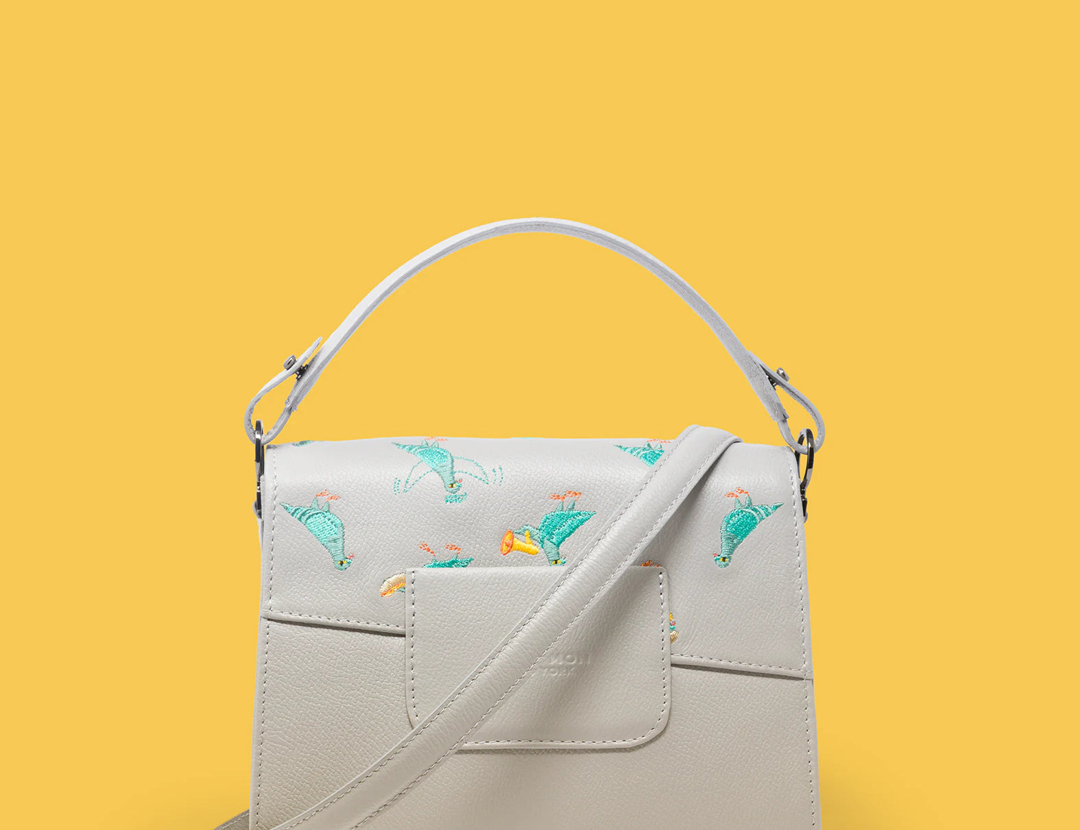 Anastasio Mini Crossbody Handbag Moonwalk Gray Leather - Pigeonista Embroidery - Back view