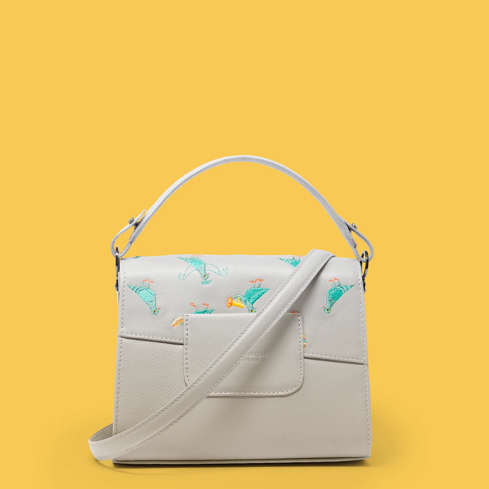 Anastasio Mini Crossbody Handbag Moonwalk Gray Leather - Pigeonista Embroidery - Back view