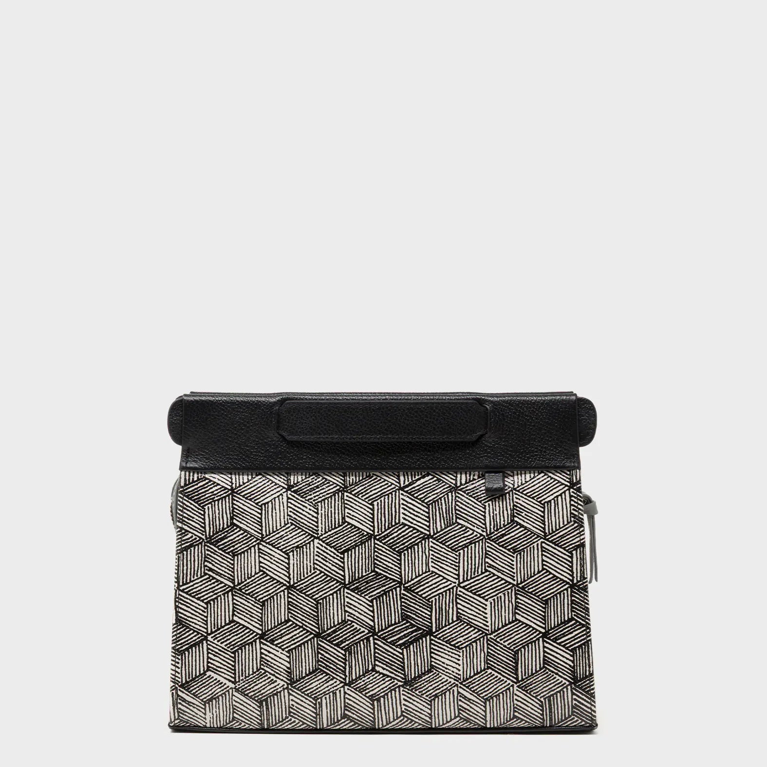 Vali Small Crossbody Moonwalk Gray Leather Bag - Cubes Print - Front View