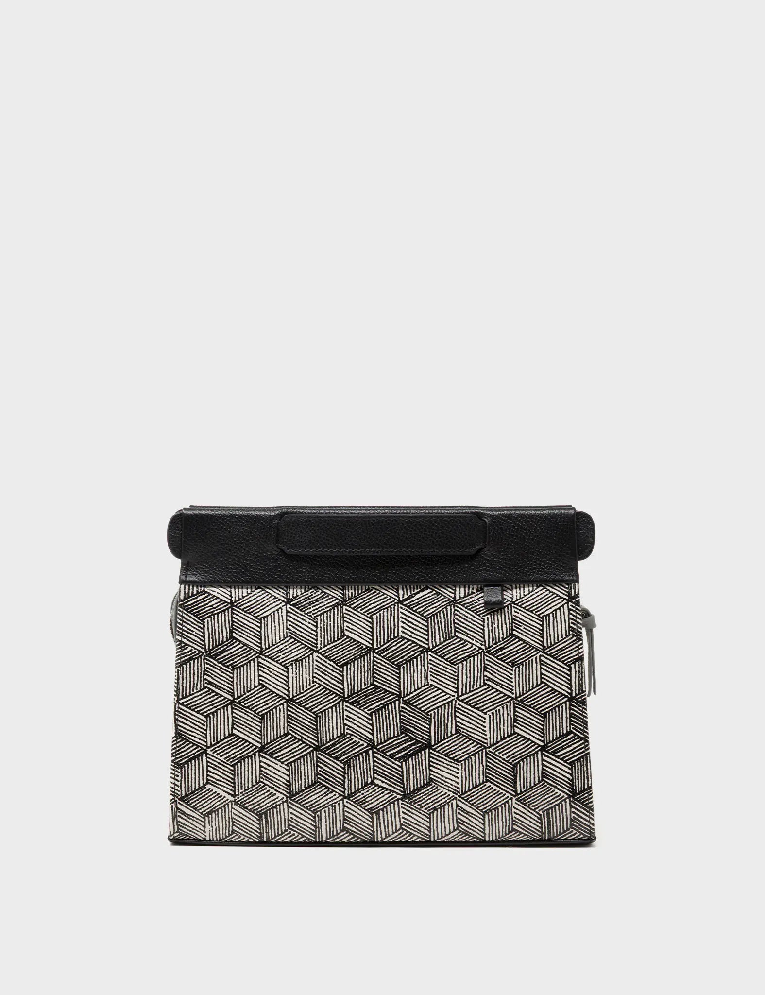 Vali Small Crossbody Moonwalk Gray Leather Bag - Cubes Print - Front View
