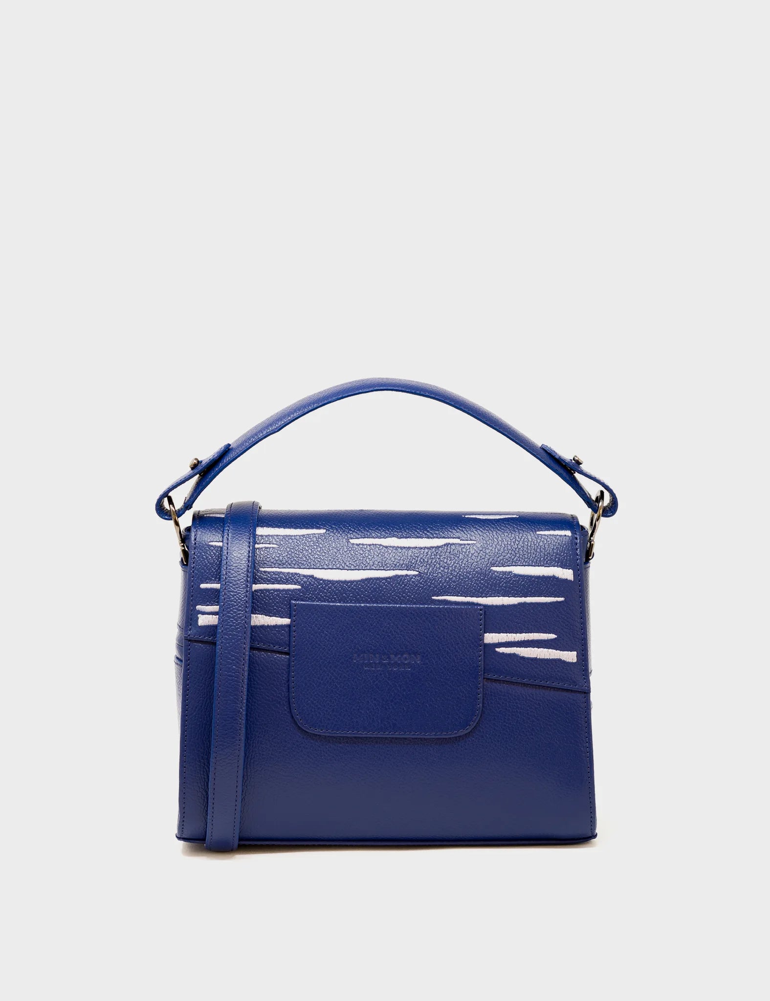 Mini Crossbody Handbag Royal Blue Leather - Clouds Embroidery - Back 