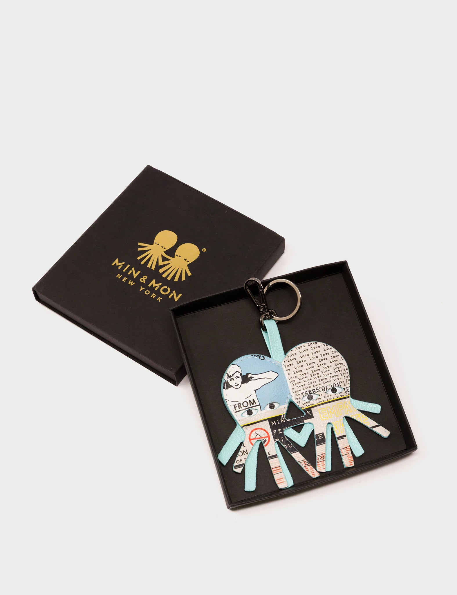 Octotwins Charm - Acuatic Blue Leather Keychain Kind Type Design - Package