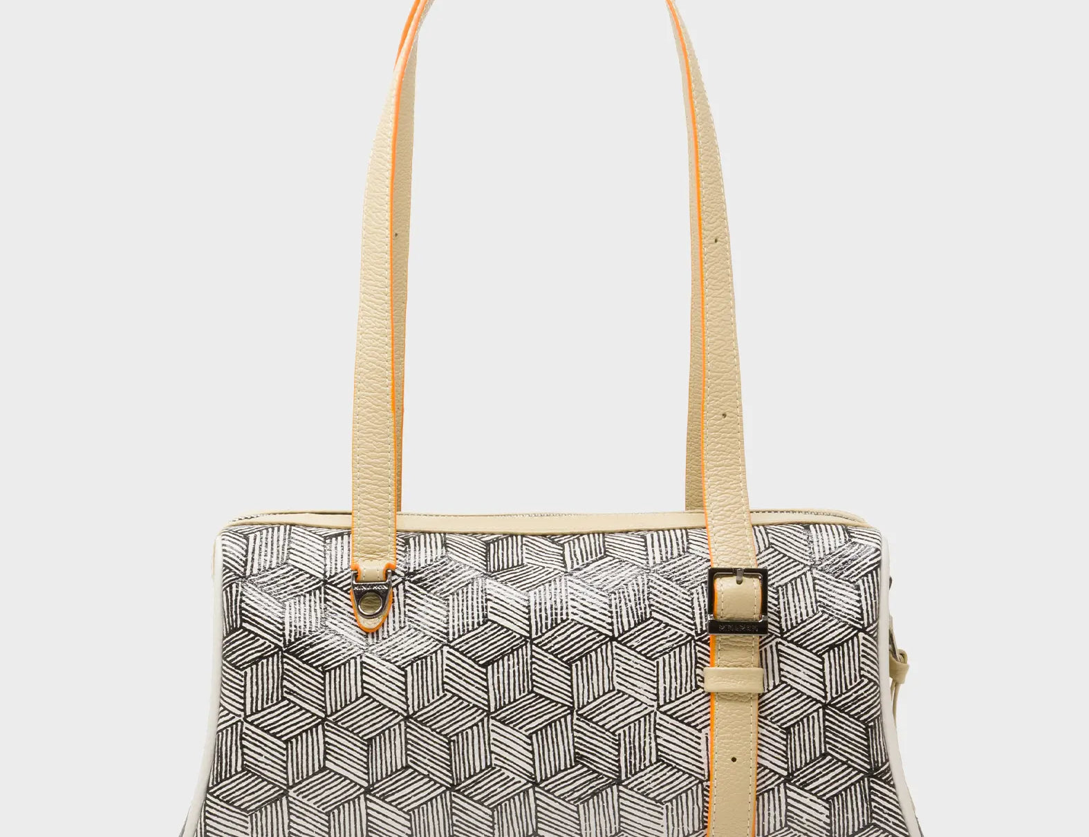 Esther Cream Satchel Mini Bag - All Over Eyes Embroidery and Cubes Print - Back View