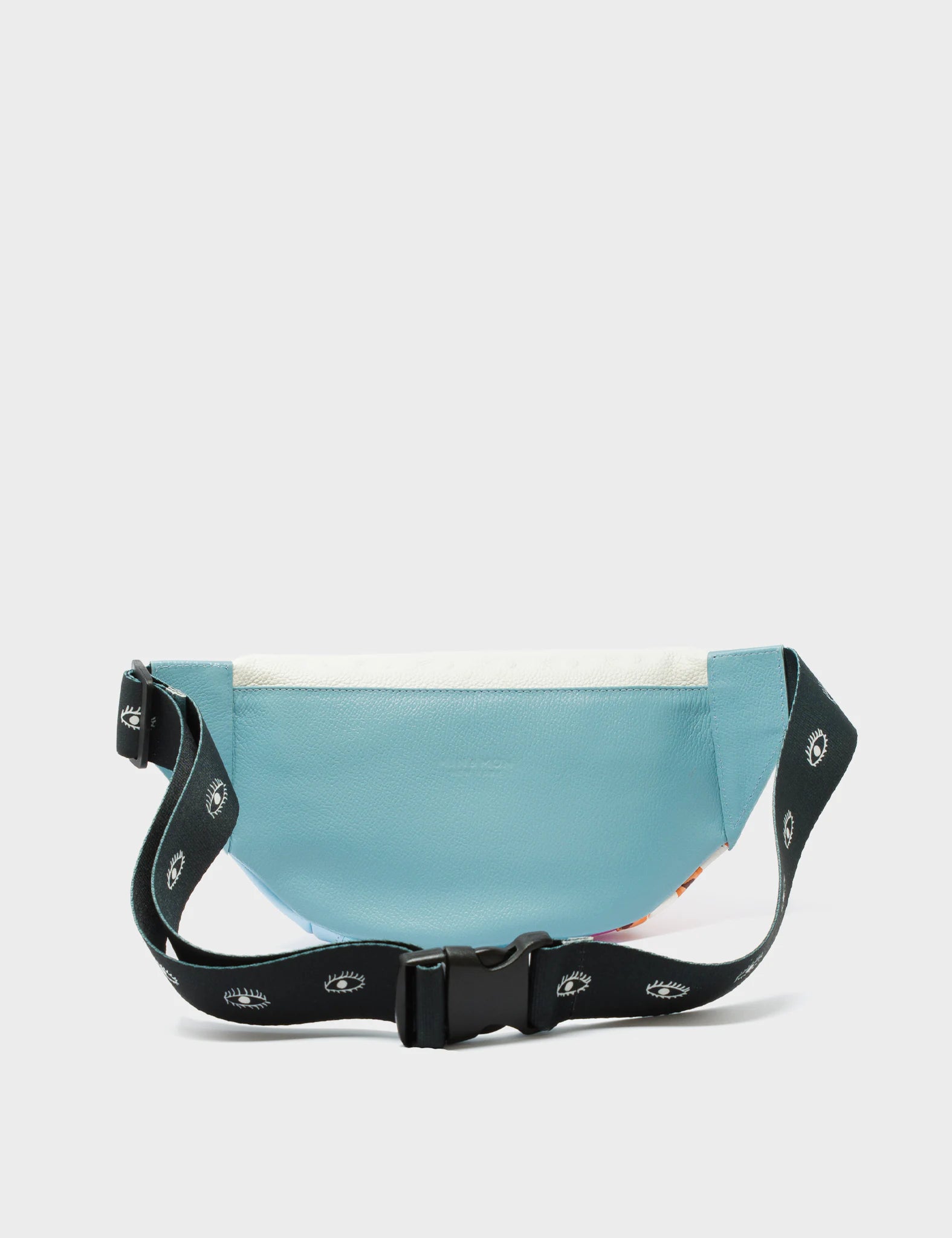 Bag Fanny Pack Cream And Blue Leather - Eyes Pattern Debossed - Back 
