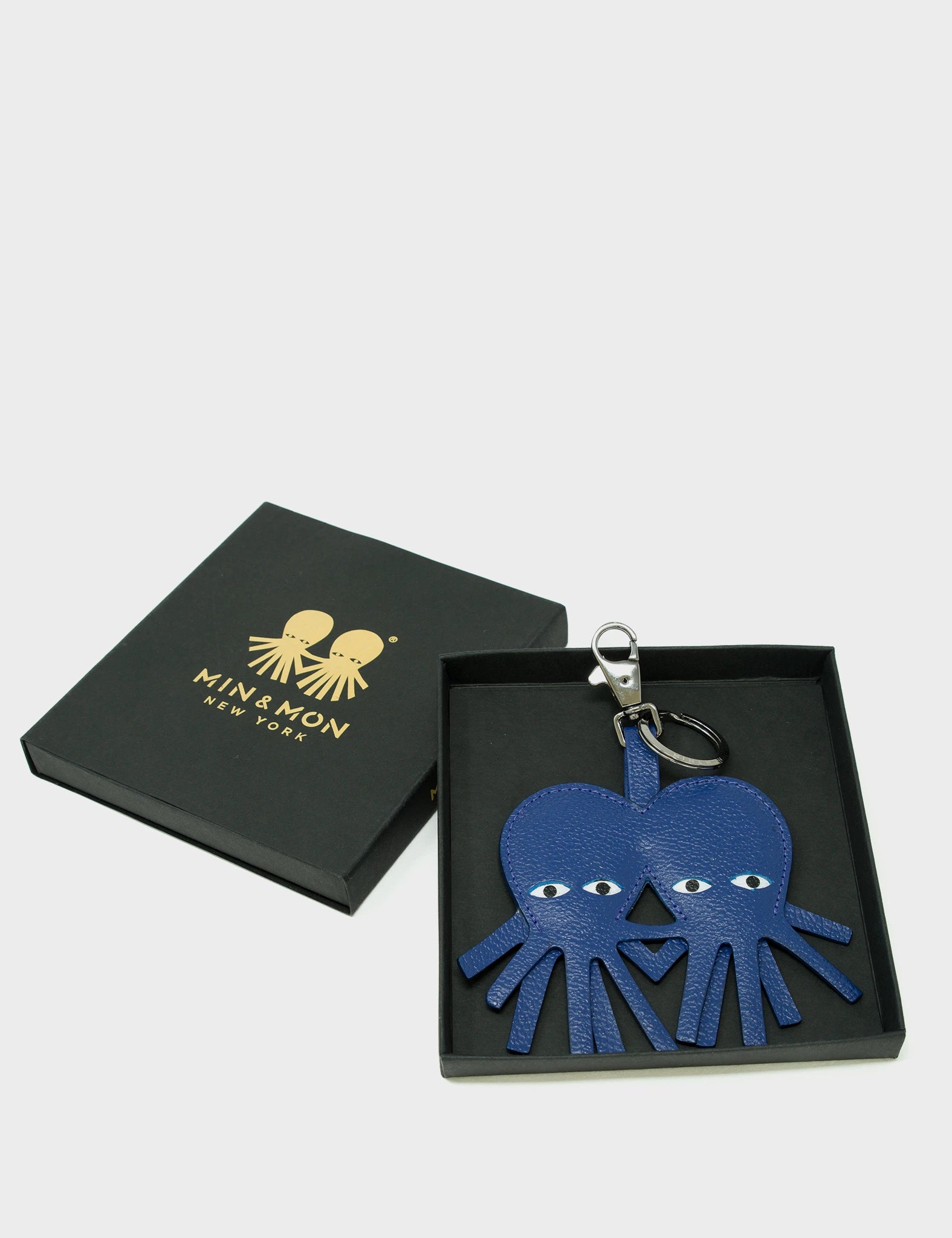 Octopus Twins Charm - Royal Blue Leather Keychain - Box 