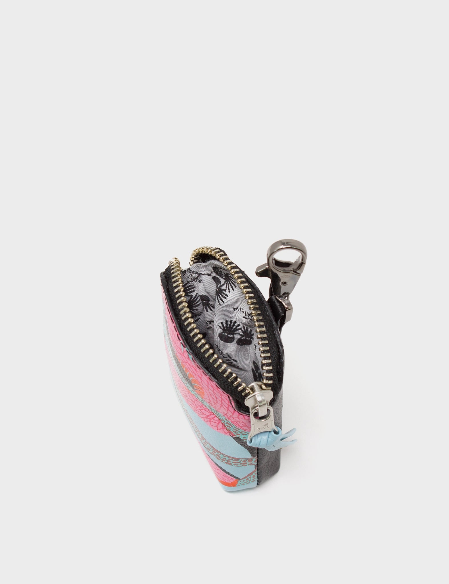 Pouch Charm - Stratosphere Blue Leather Keychain Tiger and Snake Print - Inside