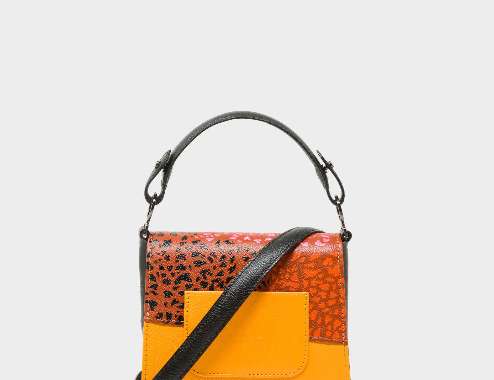 Anastasio Micro Crossbody Handbag Baked City Brown and Flamingo Orange Leather - Retro Tiger Design - Back View