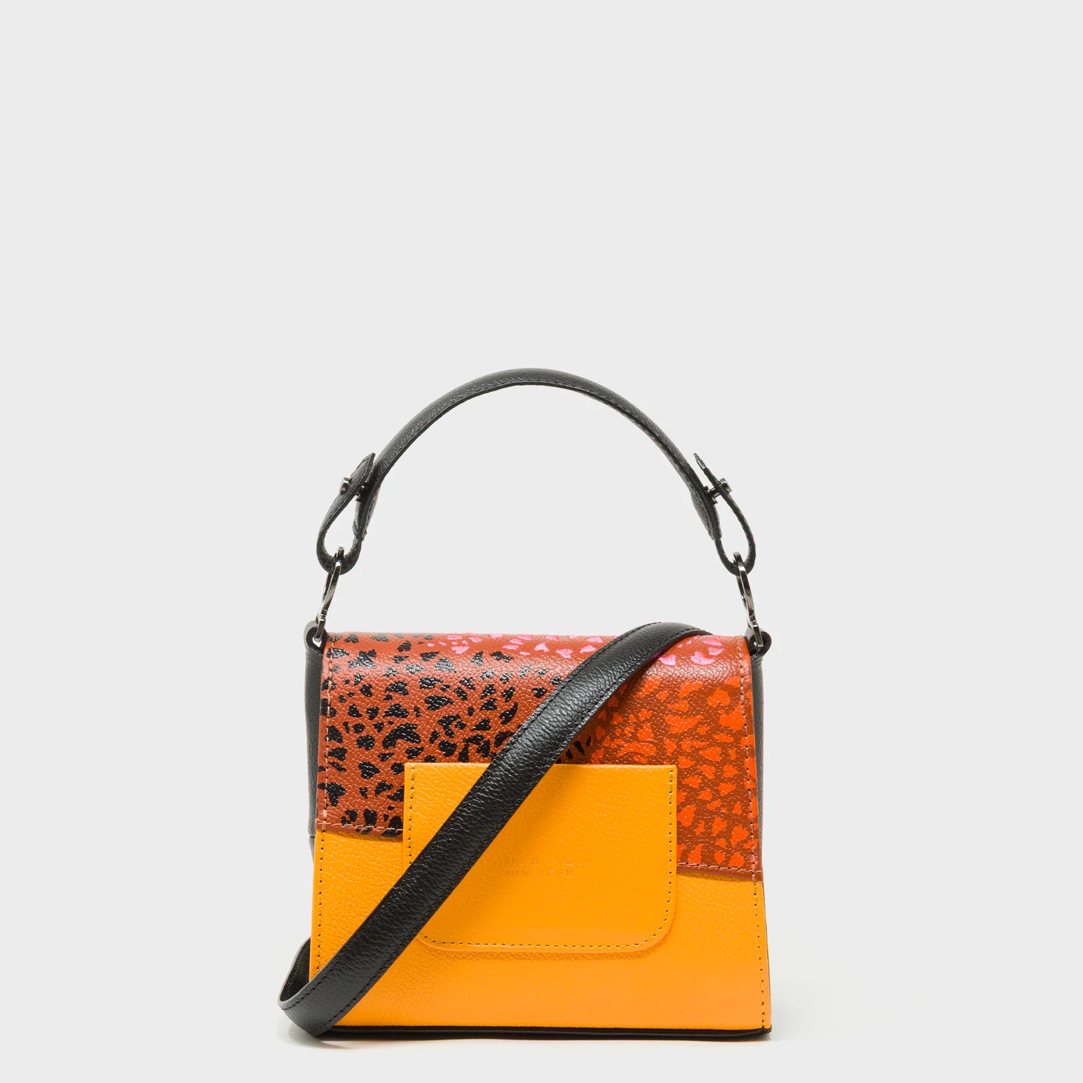 Anastasio Micro Crossbody Handbag Baked City Brown and Flamingo Orange Leather - Retro Tiger Design - Back View