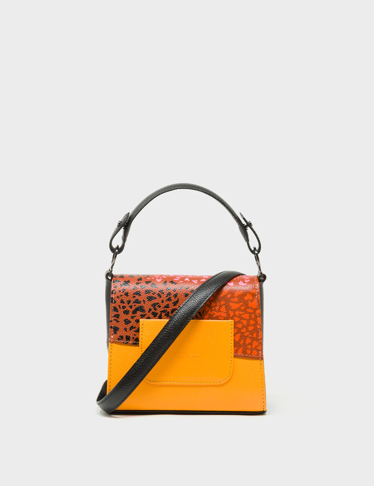 Anastasio Micro Crossbody Handbag Baked City Brown and Flamingo Orange Leather - Retro Tiger Design - Back View